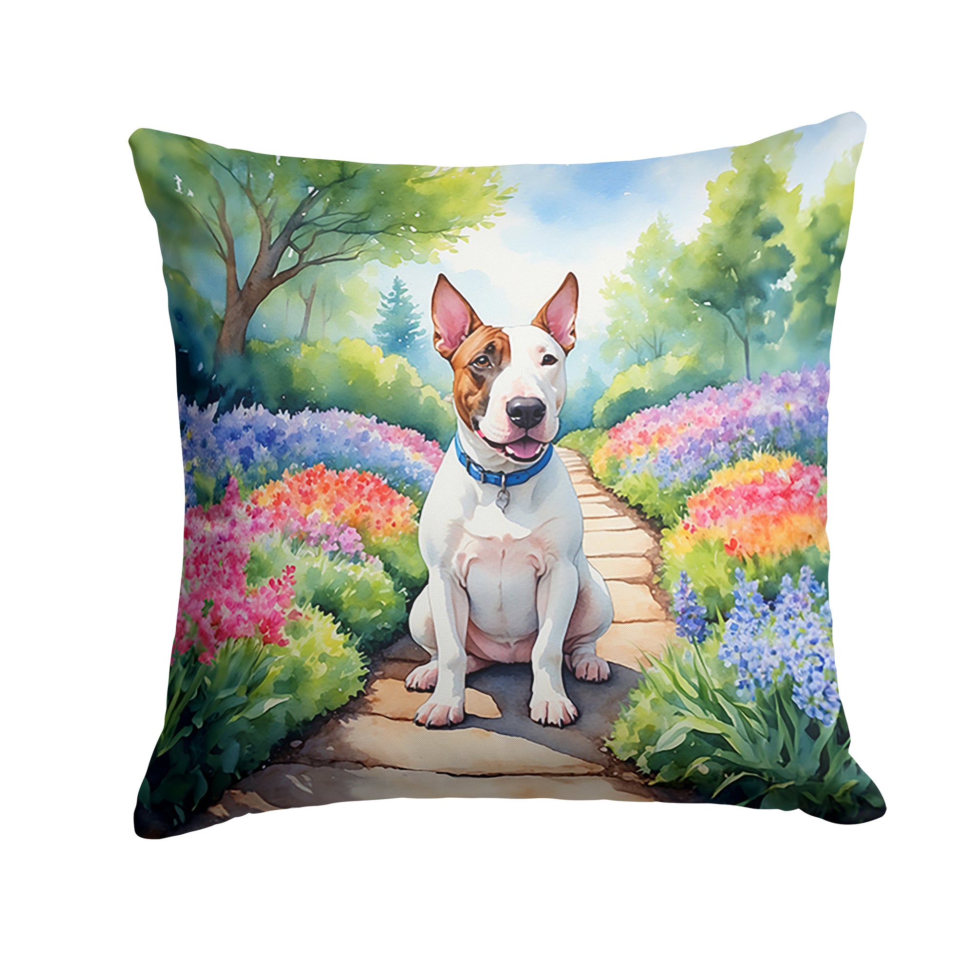 Buy this English Bull Terrier Spring Path Throw Pillow