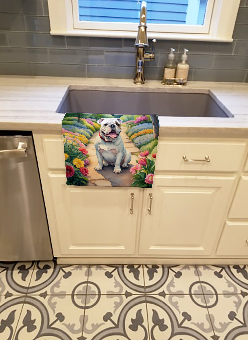 English Bulldog Spring Path Kitchen Towel