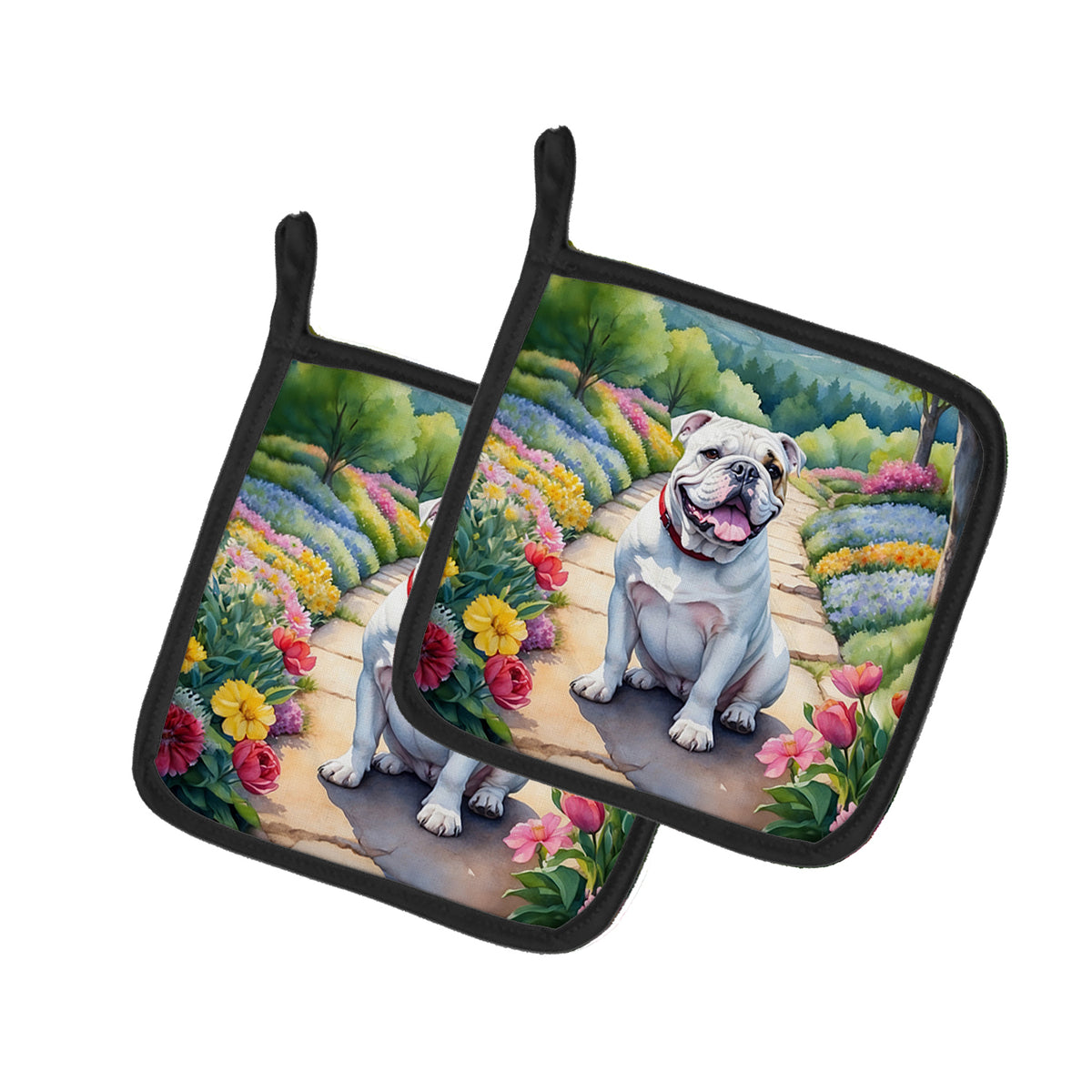 Buy this English Bulldog Spring Path Pair of Pot Holders