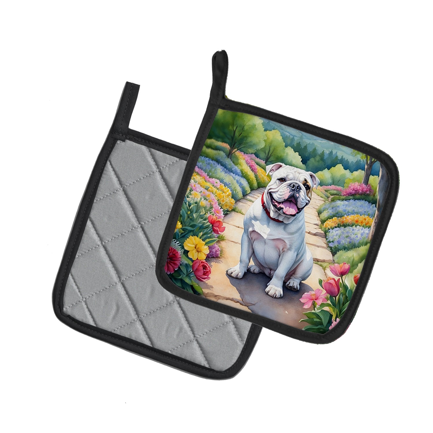 Buy this English Bulldog Spring Path Pair of Pot Holders