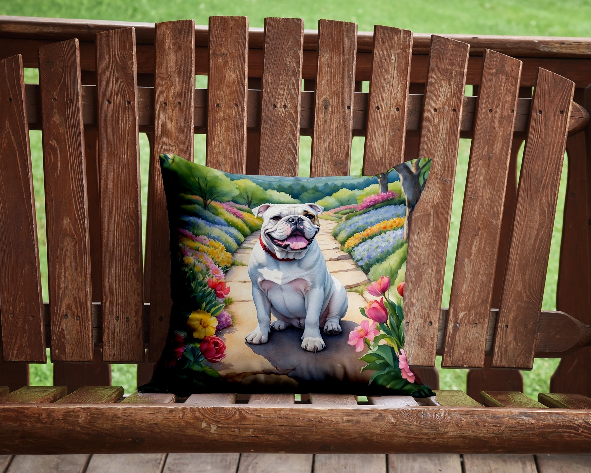 English Bulldog Spring Path Throw Pillow