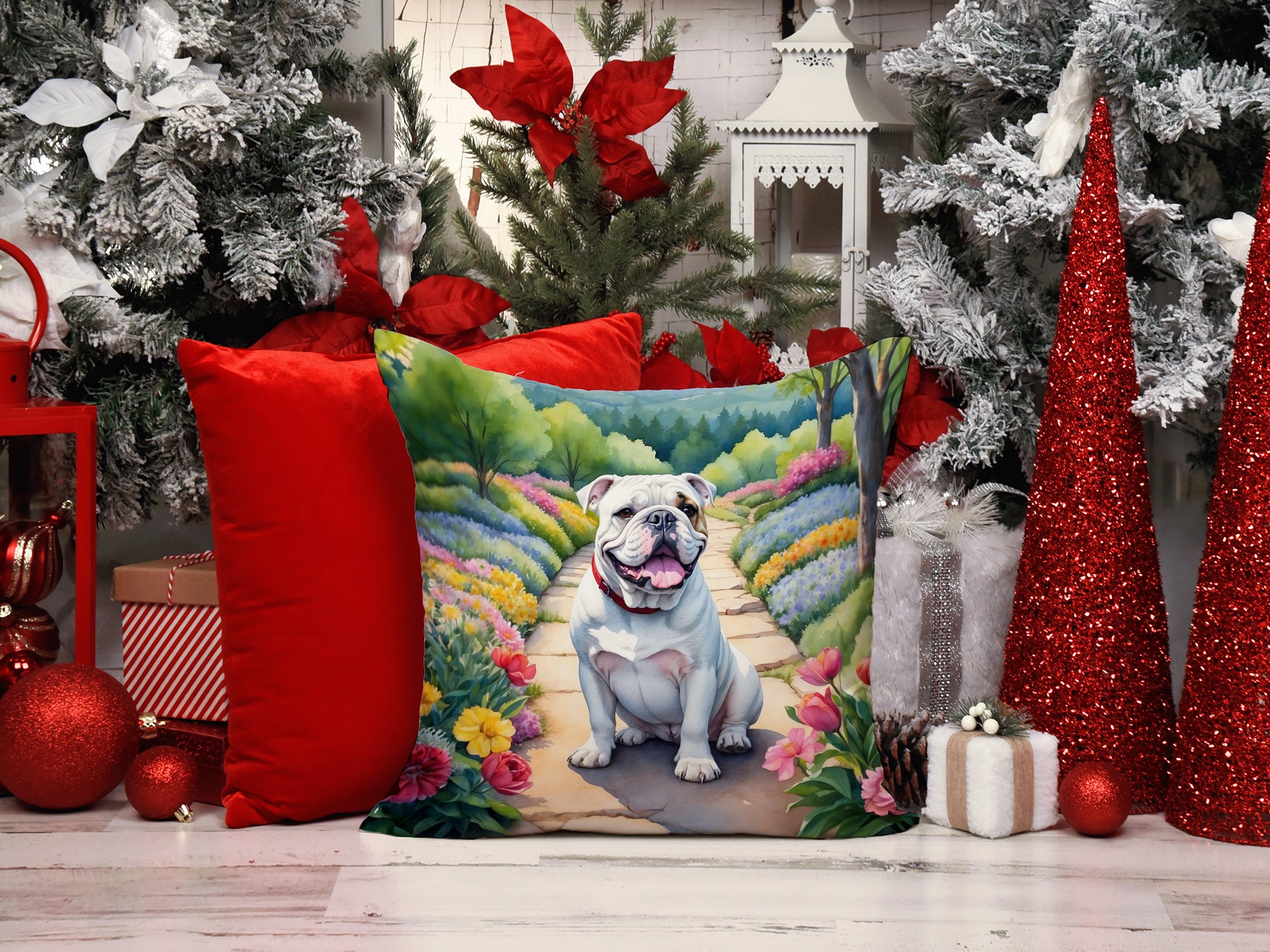 English Bulldog Spring Path Throw Pillow