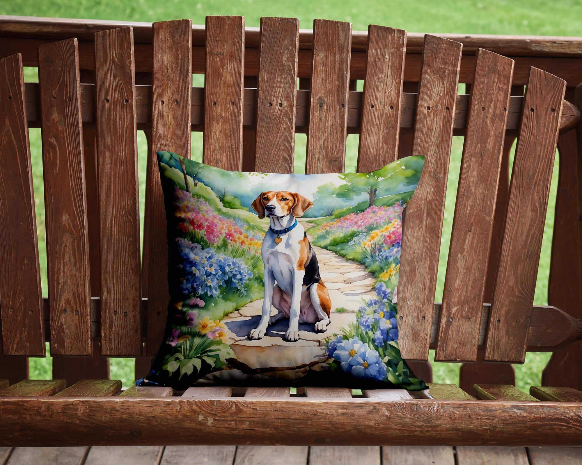 Buy this English Foxhound Spring Path Throw Pillow