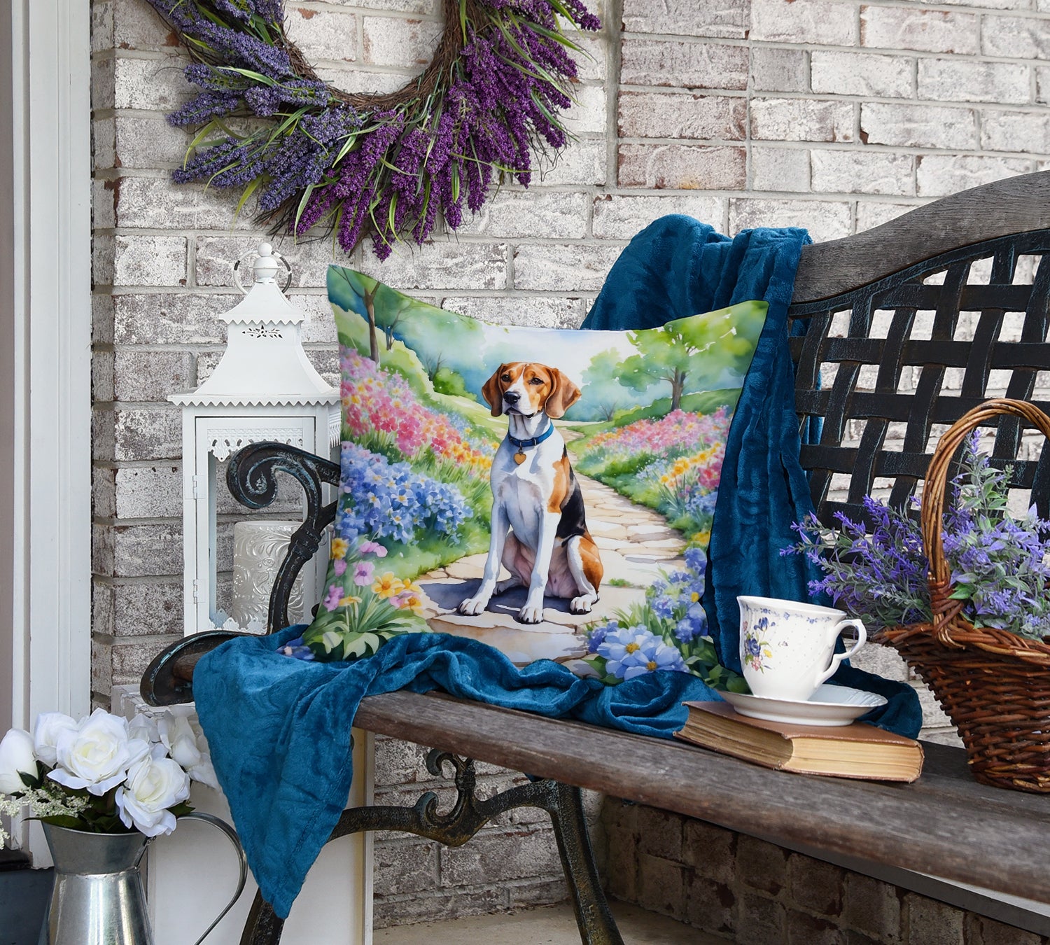 English Foxhound Spring Path Throw Pillow