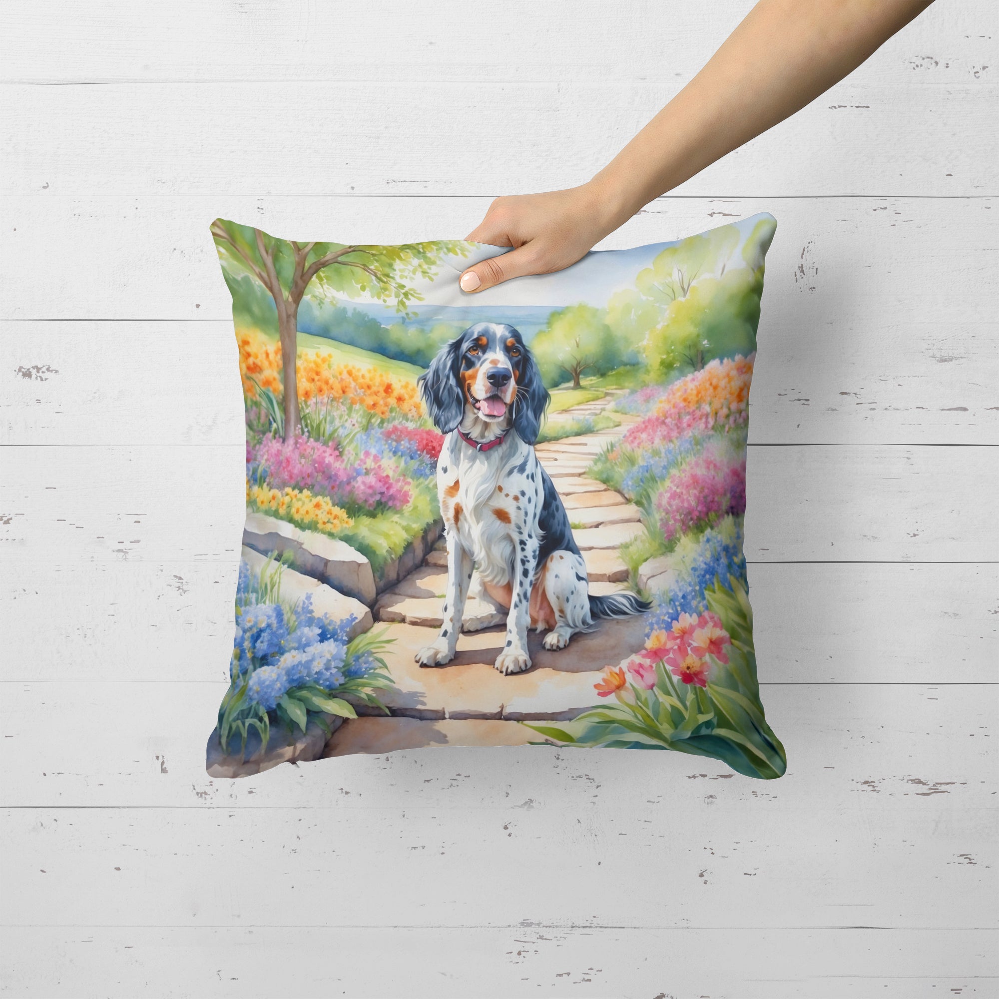 English Setter Spring Path Throw Pillow