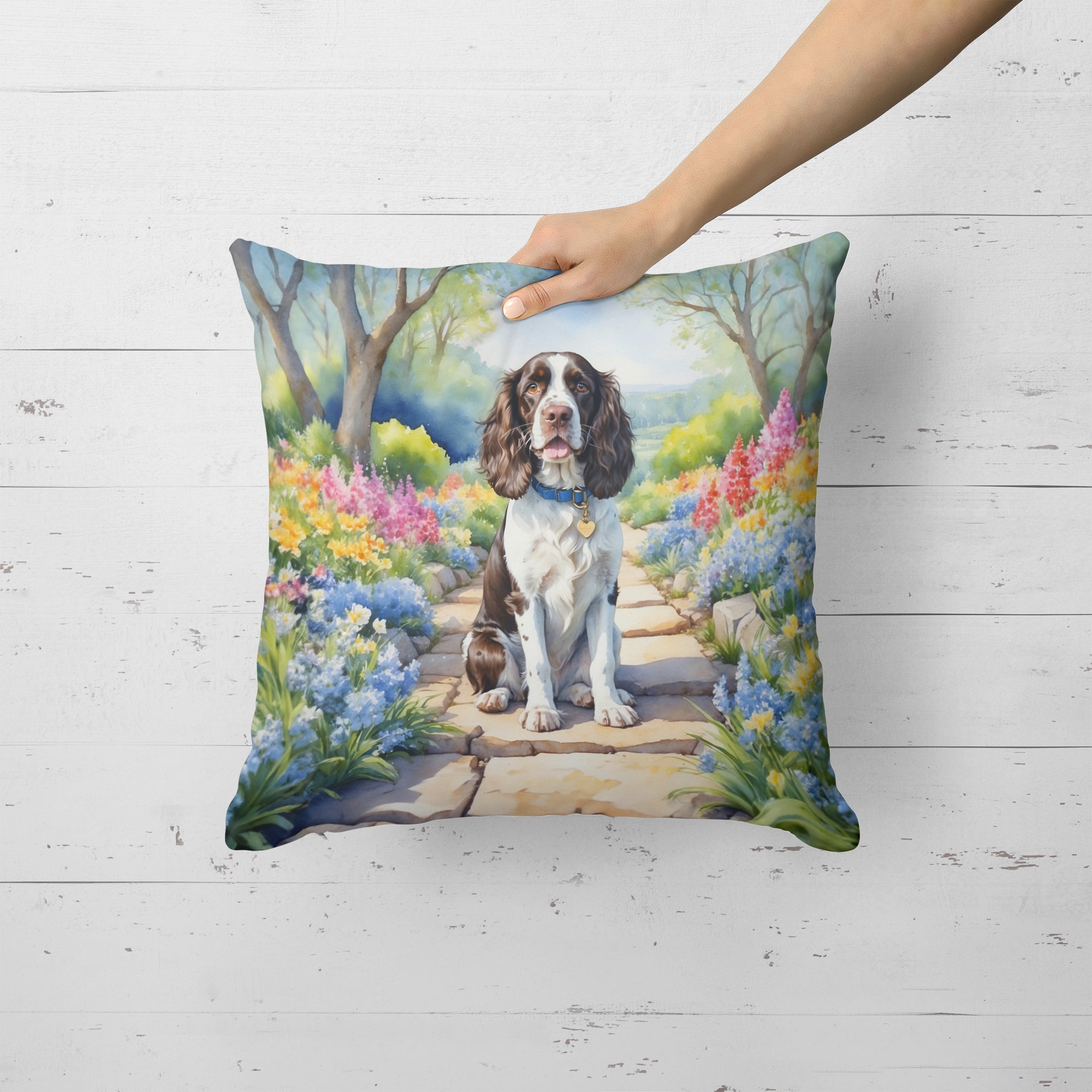 Buy this English Springer Spaniel Spring Path Throw Pillow