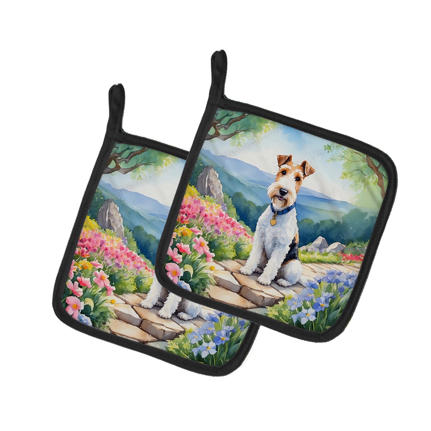 Buy this Fox Terrier Spring Path Pair of Pot Holders