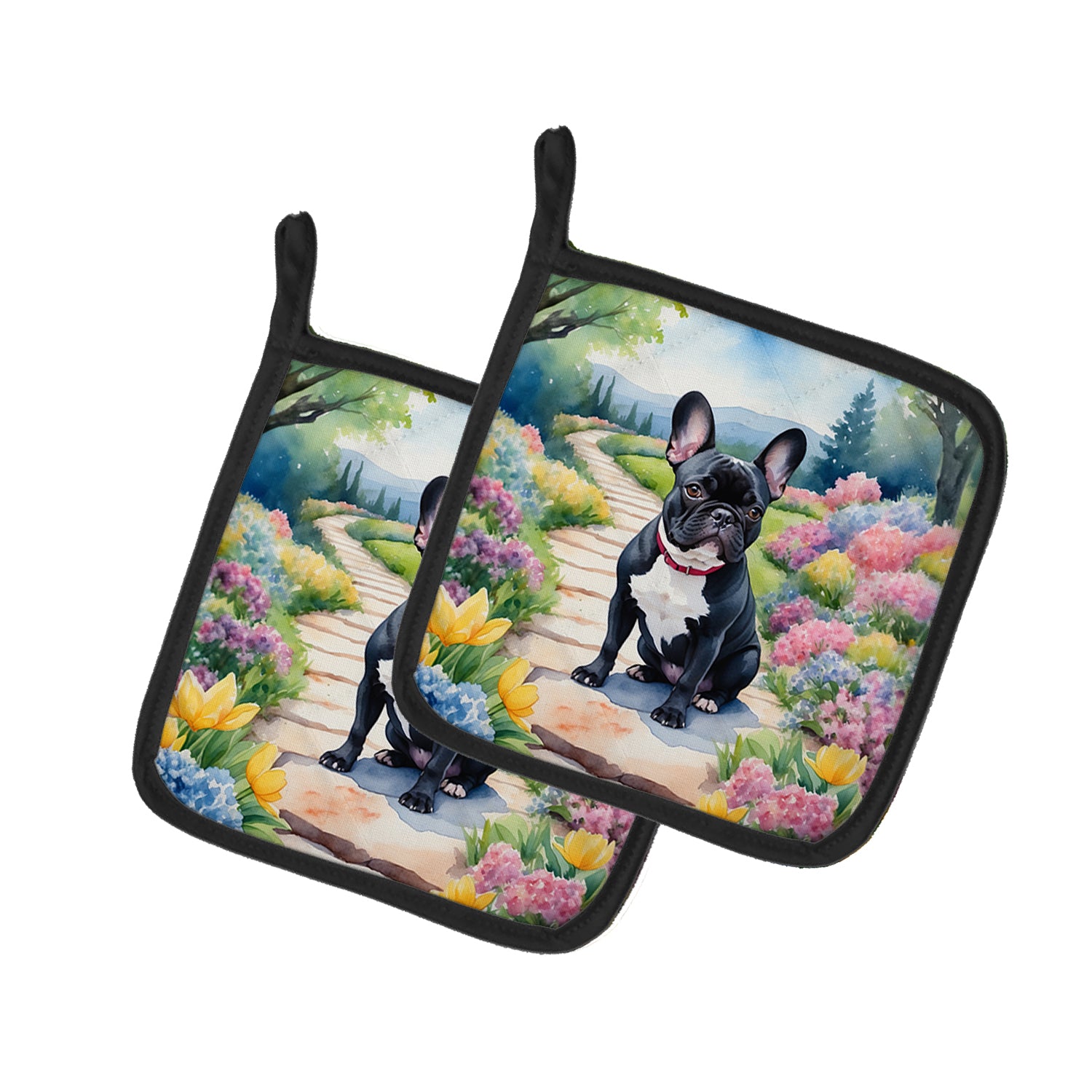 Buy this French Bulldog Spring Path Pair of Pot Holders