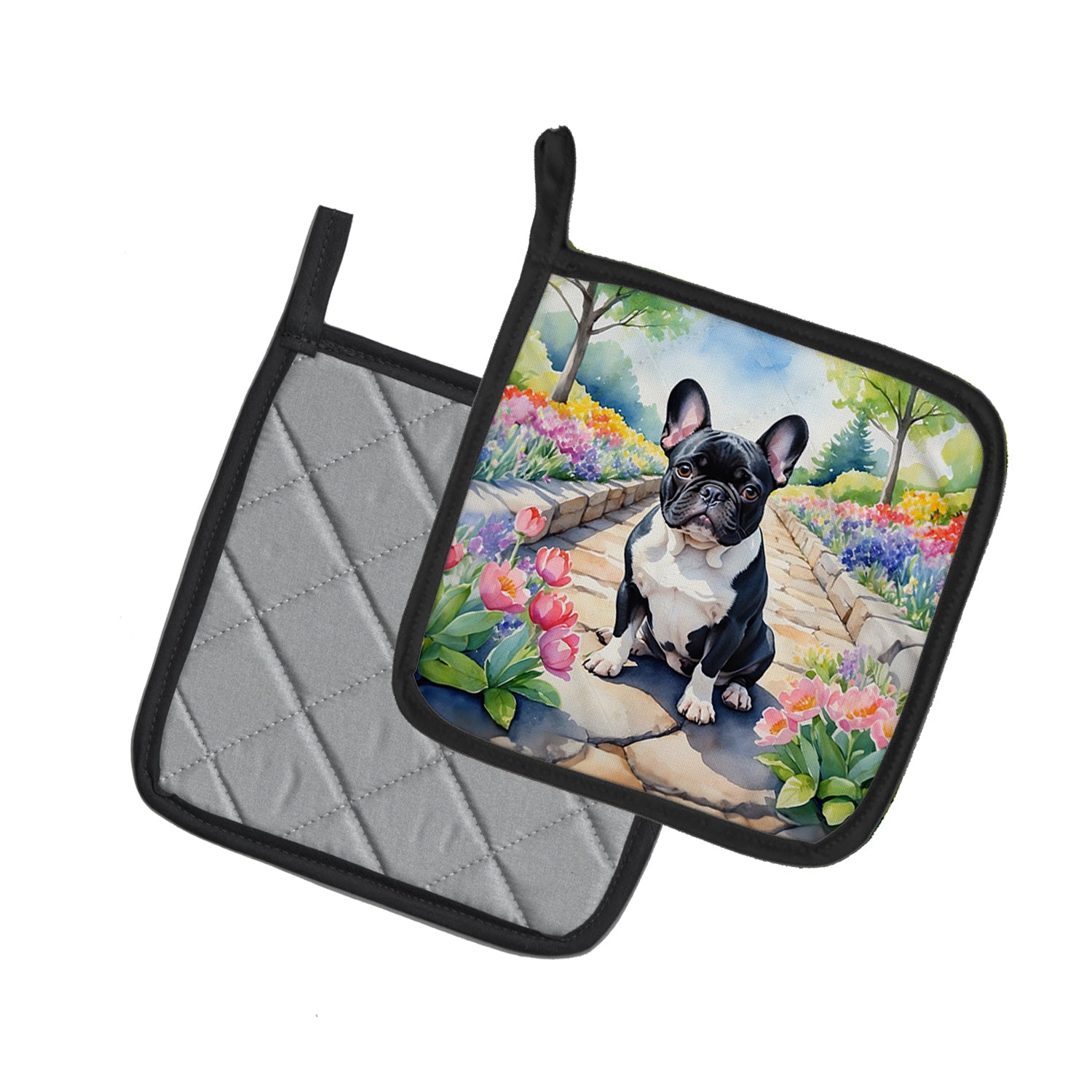 Buy this French Bulldog Spring Path Pair of Pot Holders