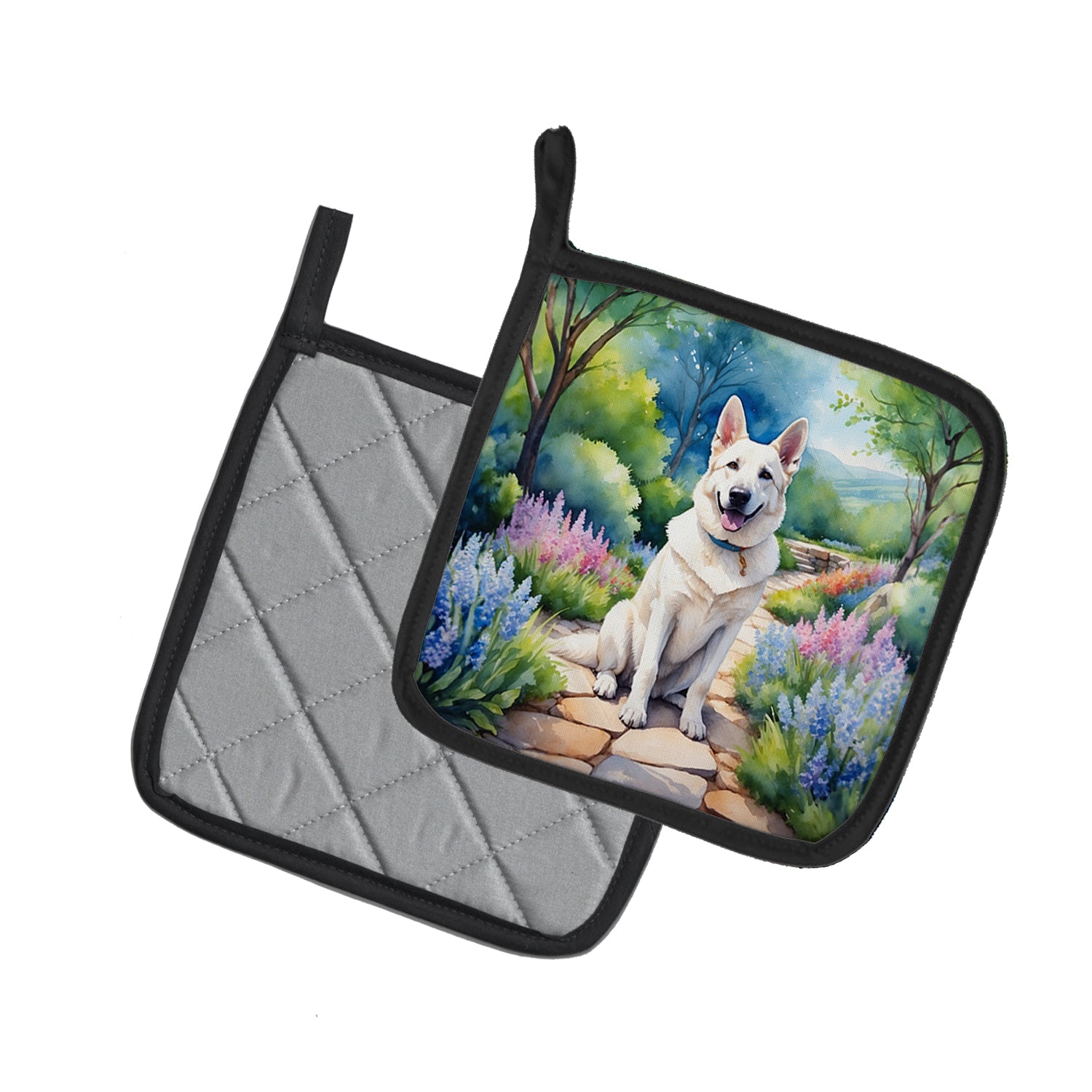 German Shepherd Spring Path Pair of Pot Holders