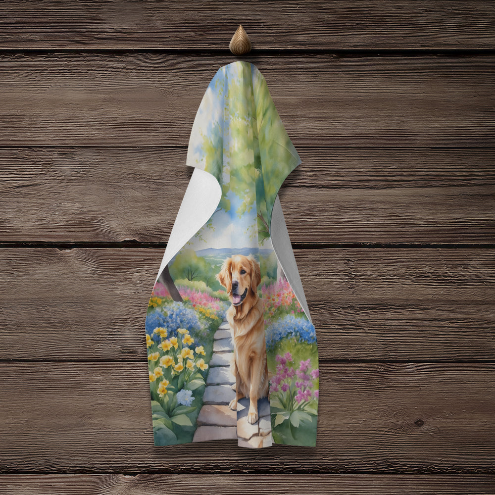 Golden Retriever Spring Path Kitchen Towel