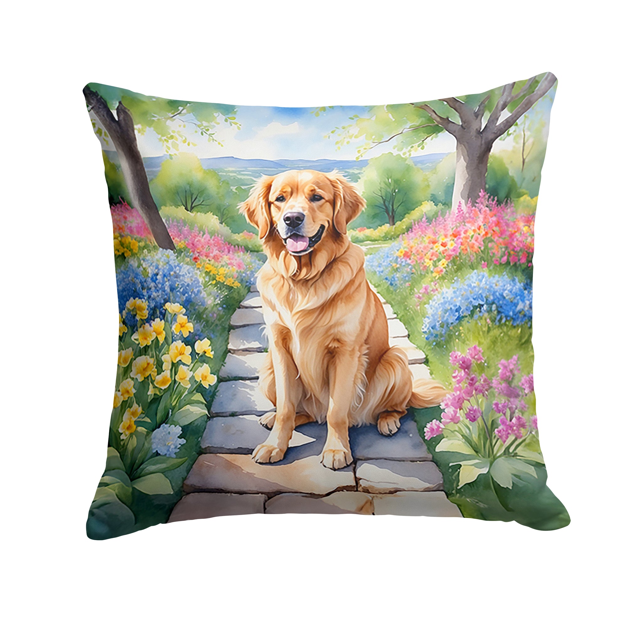 Buy this Golden Retriever Spring Path Throw Pillow