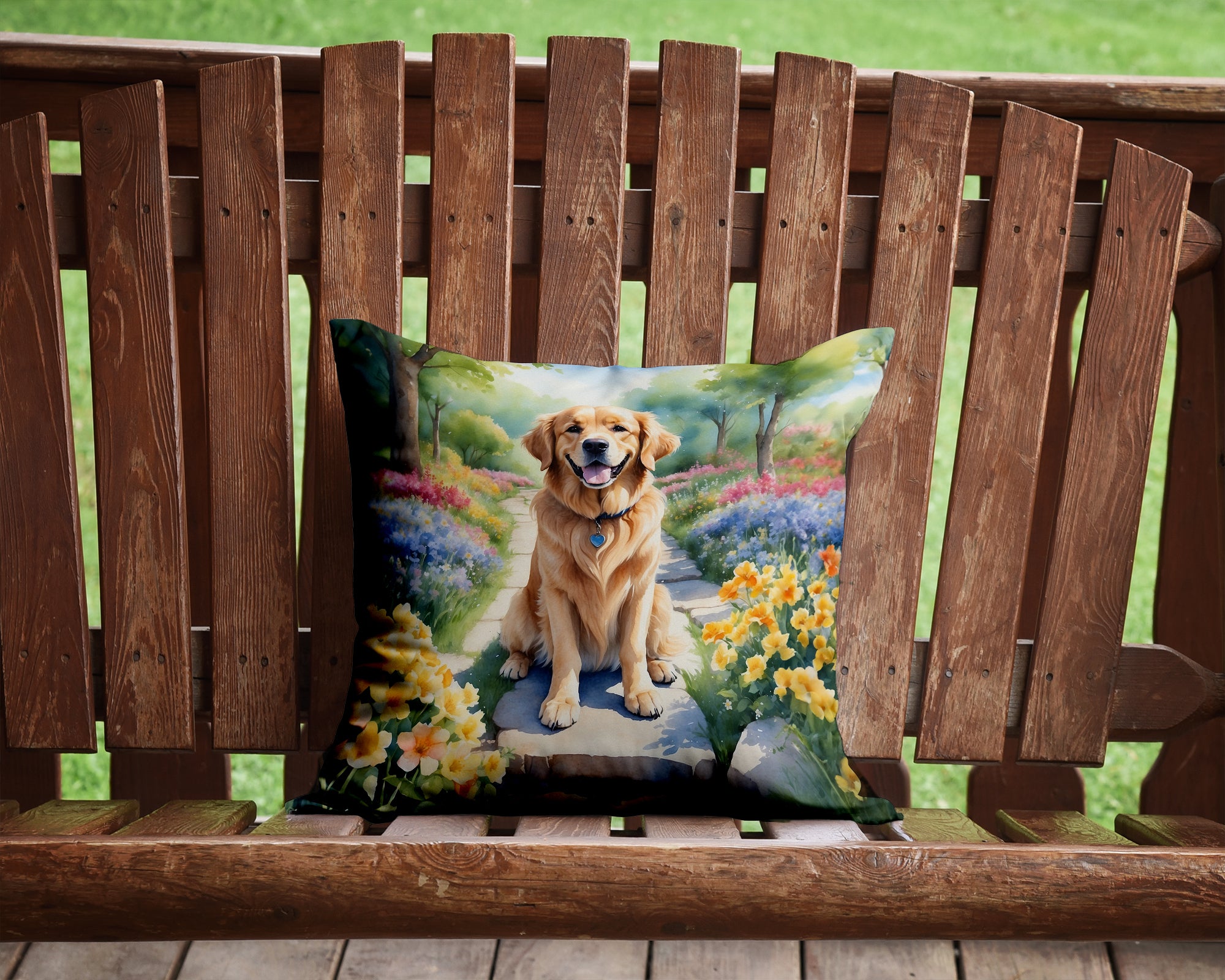 Golden Retriever Spring Path Throw Pillow