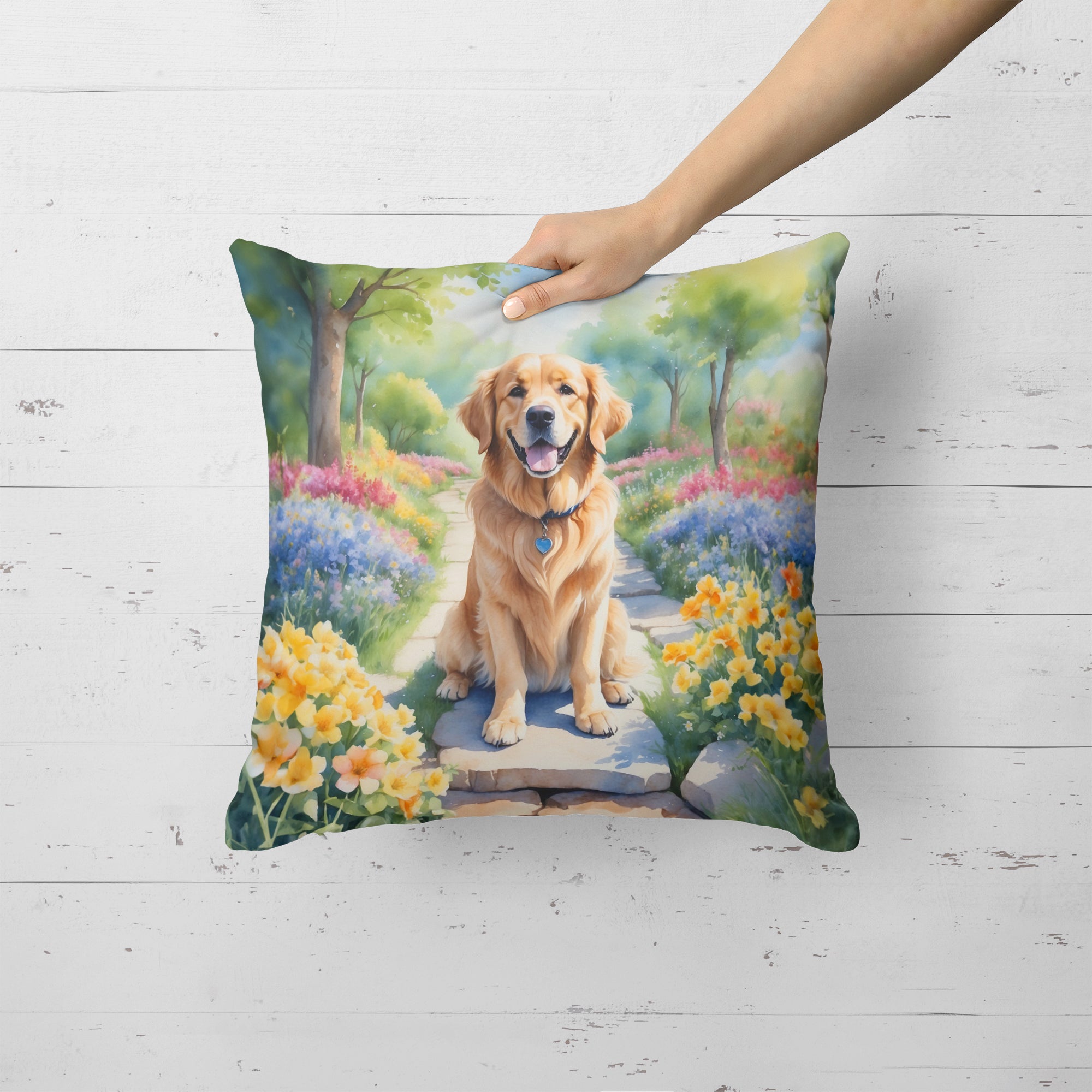 Buy this Golden Retriever Spring Path Throw Pillow