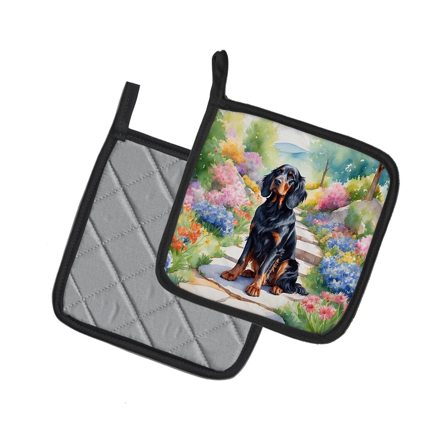 Gordon Setter Spring Path Pair of Pot Holders