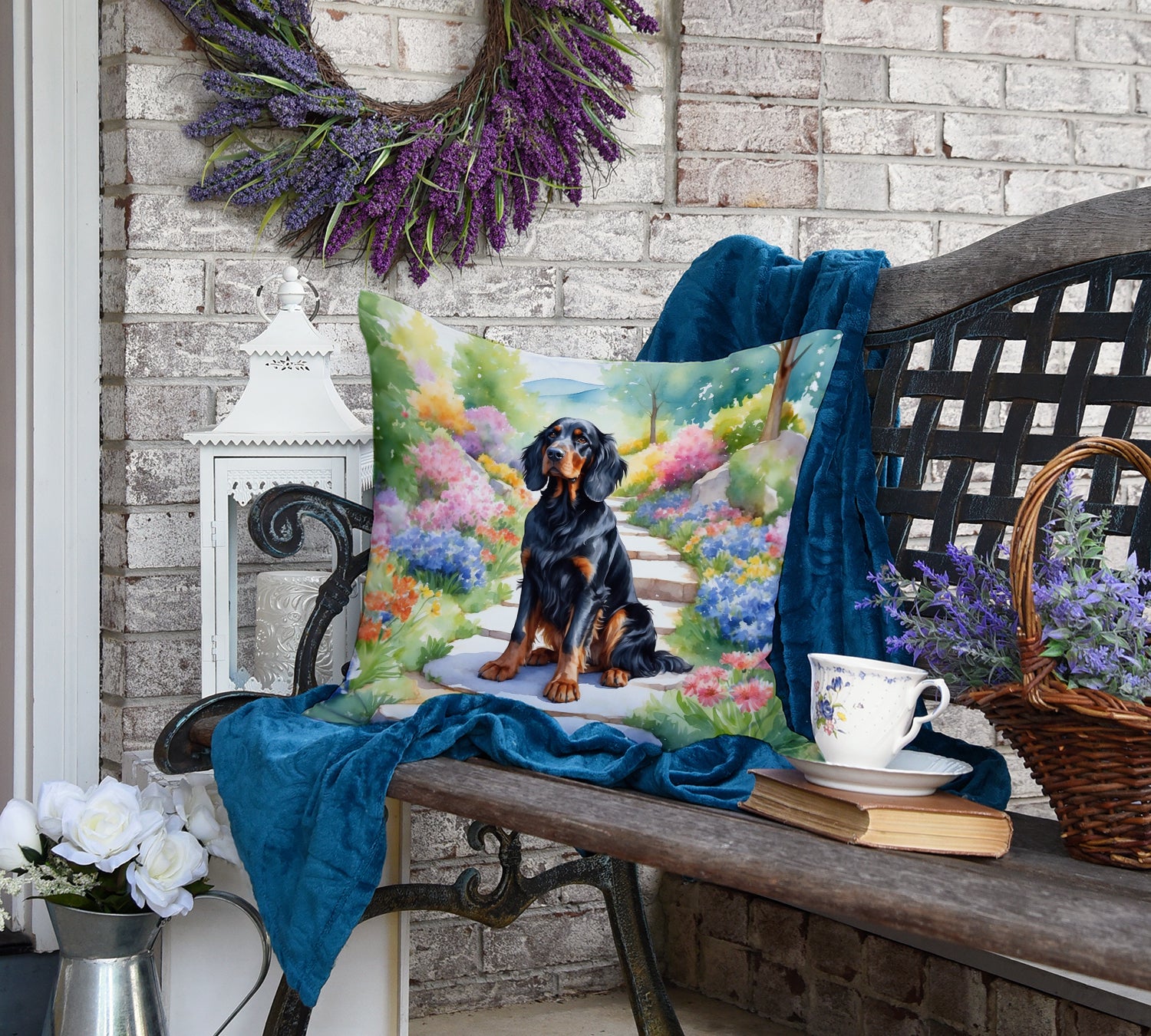 Gordon Setter Spring Path Throw Pillow