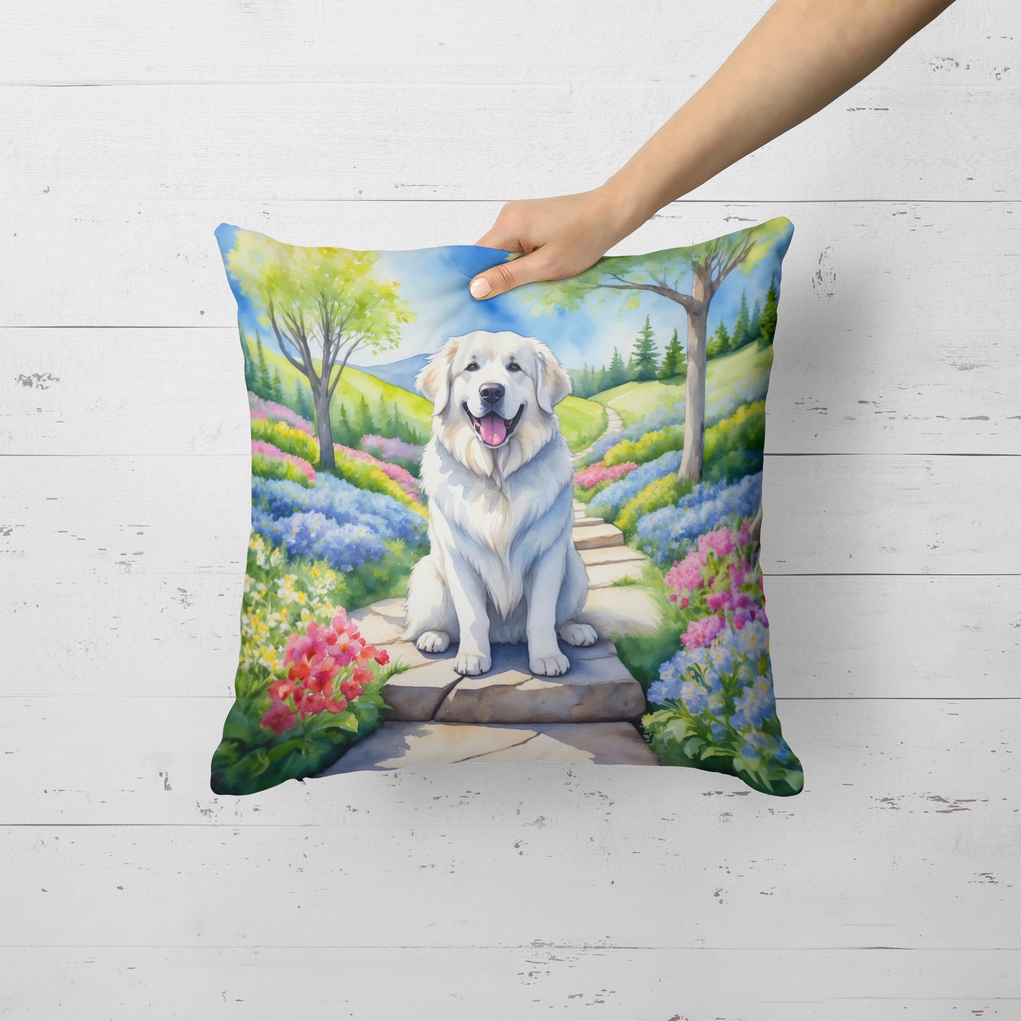 Buy this Great Pyrenees Spring Path Throw Pillow