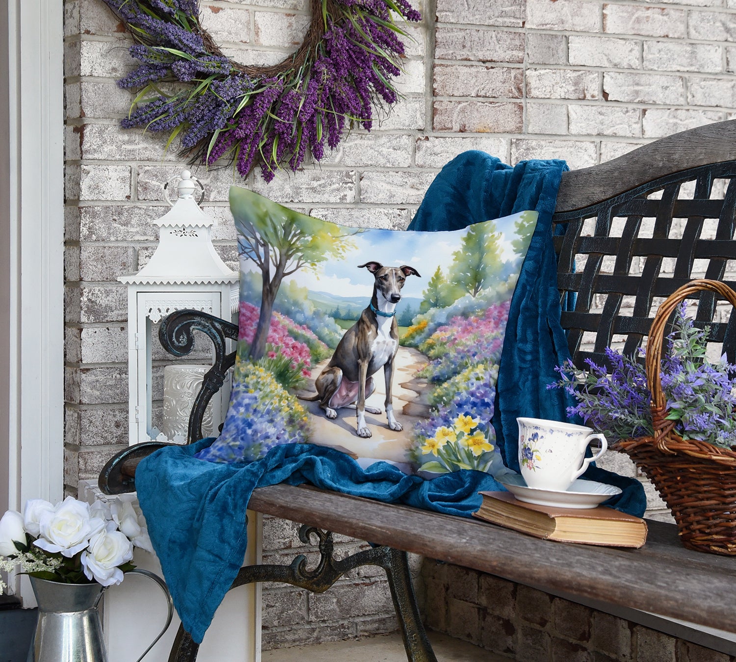 Greyhound Spring Path Throw Pillow