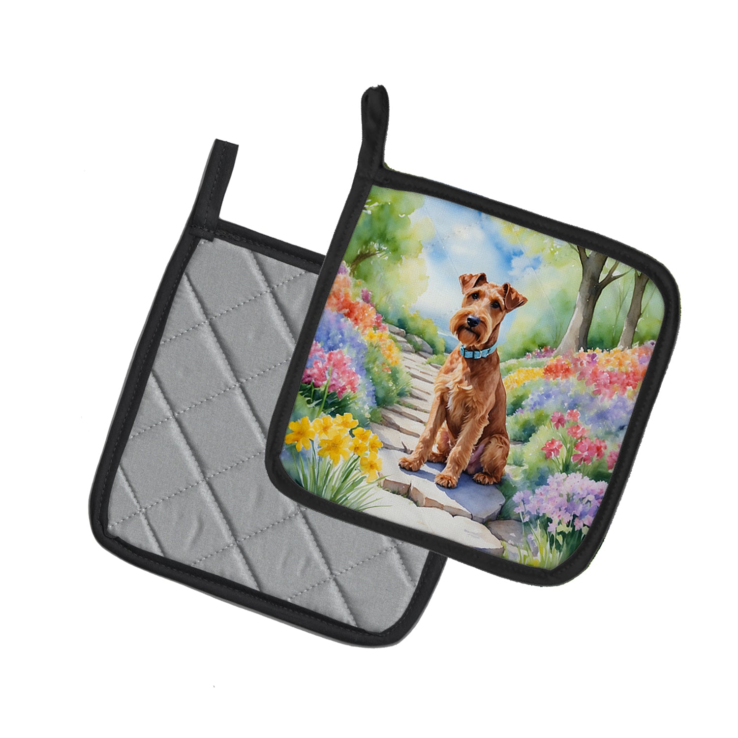 Buy this Irish Terrier Spring Path Pair of Pot Holders