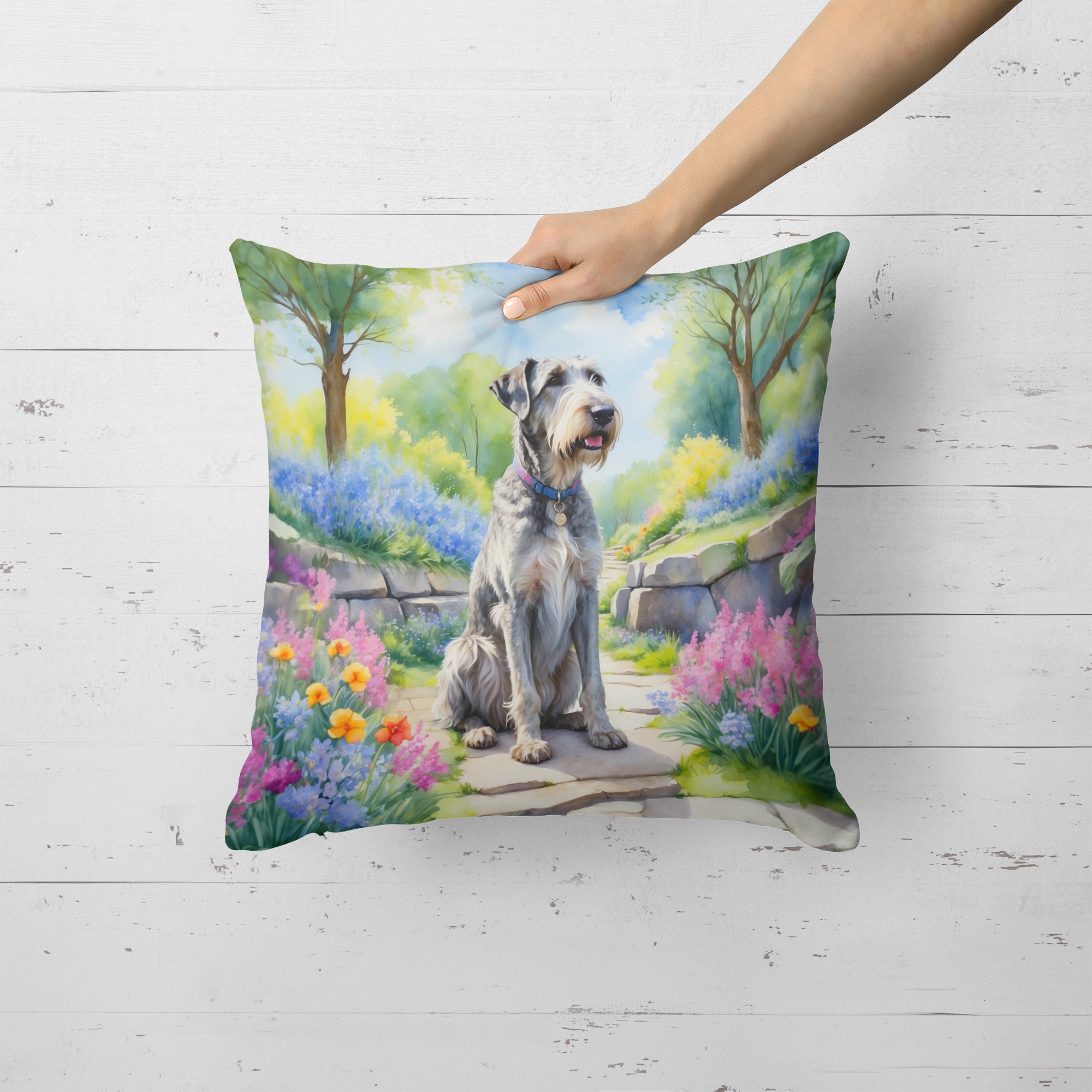 Buy this Irish Wolfhound Spring Path Throw Pillow