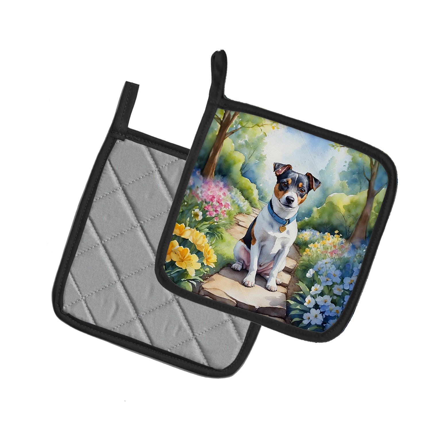 Jack Russell Terrier Spring Path Pair of Pot Holders
