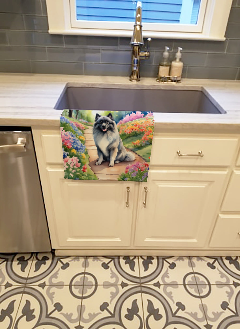 Keeshond Spring Path Kitchen Towel