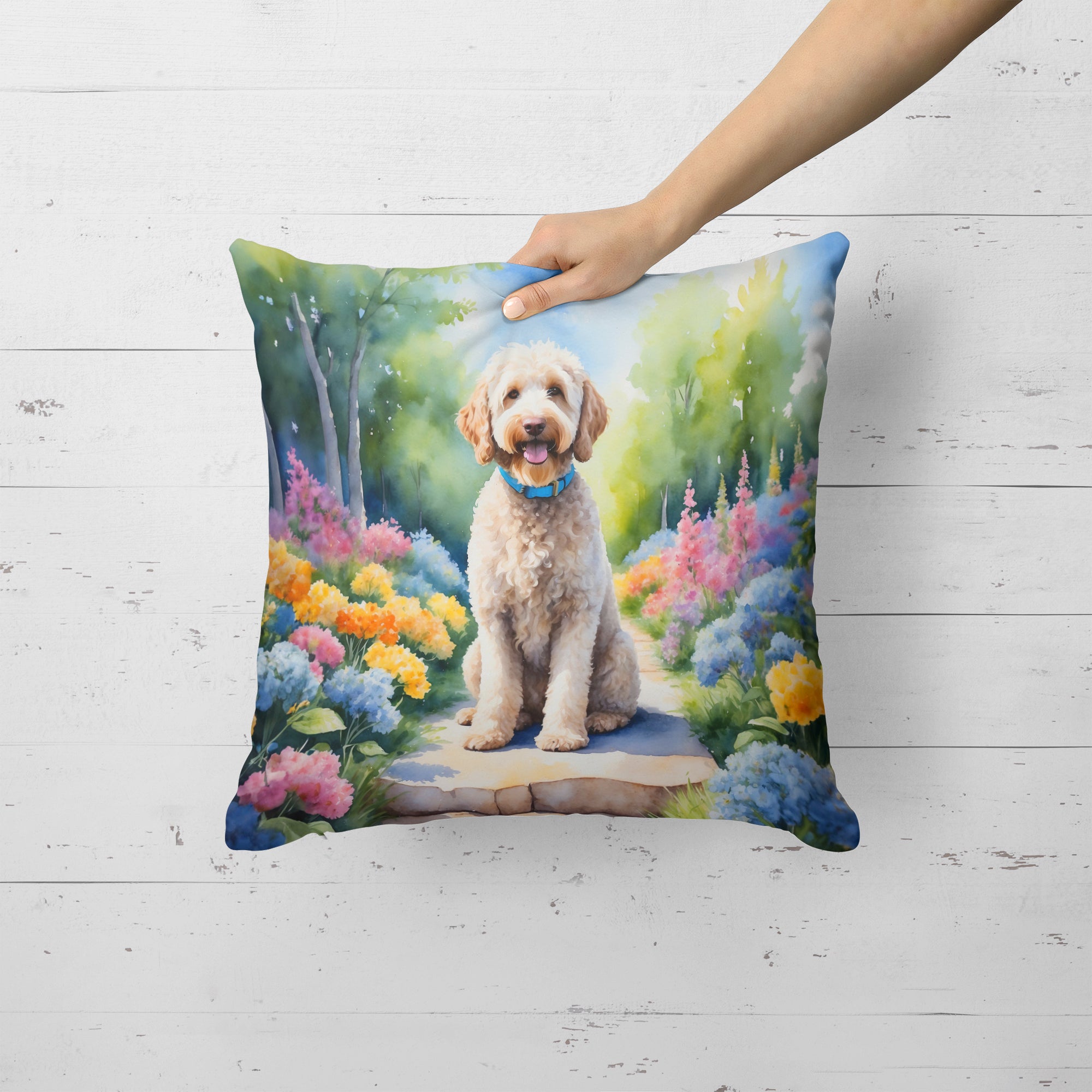 Buy this Labradoodle Spring Path Throw Pillow