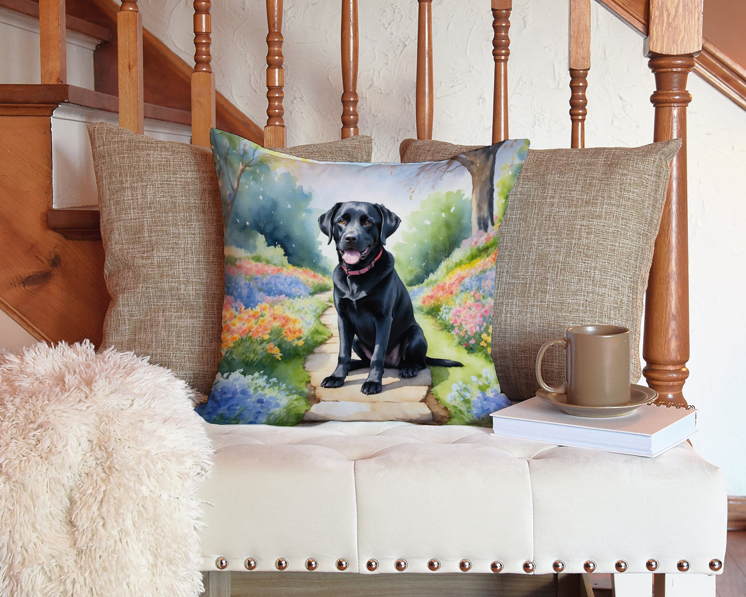 Labrador Retriever Spring Path Throw Pillow