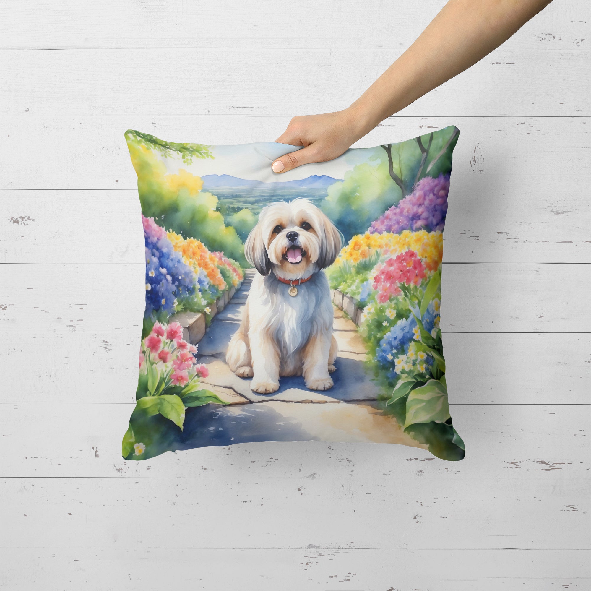 Lhasa Apso Spring Path Throw Pillow