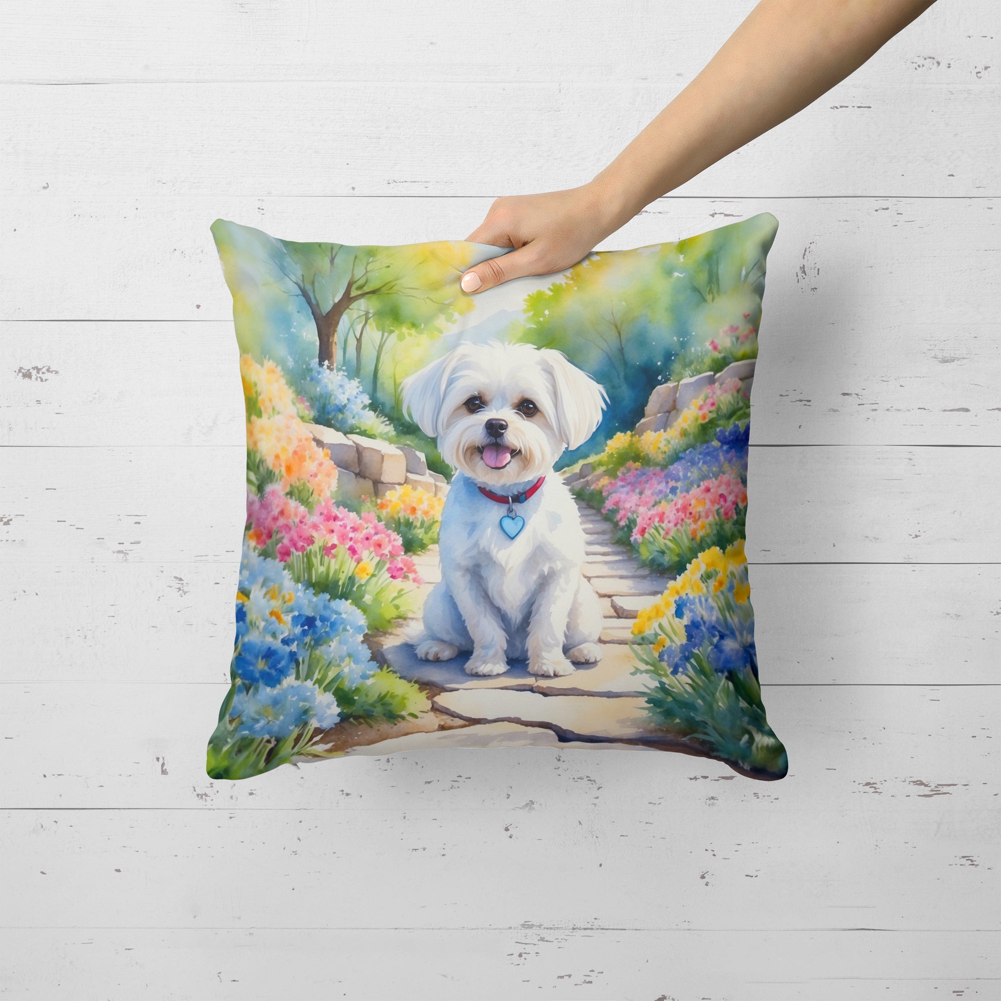 Buy this Maltese Spring Path Throw Pillow