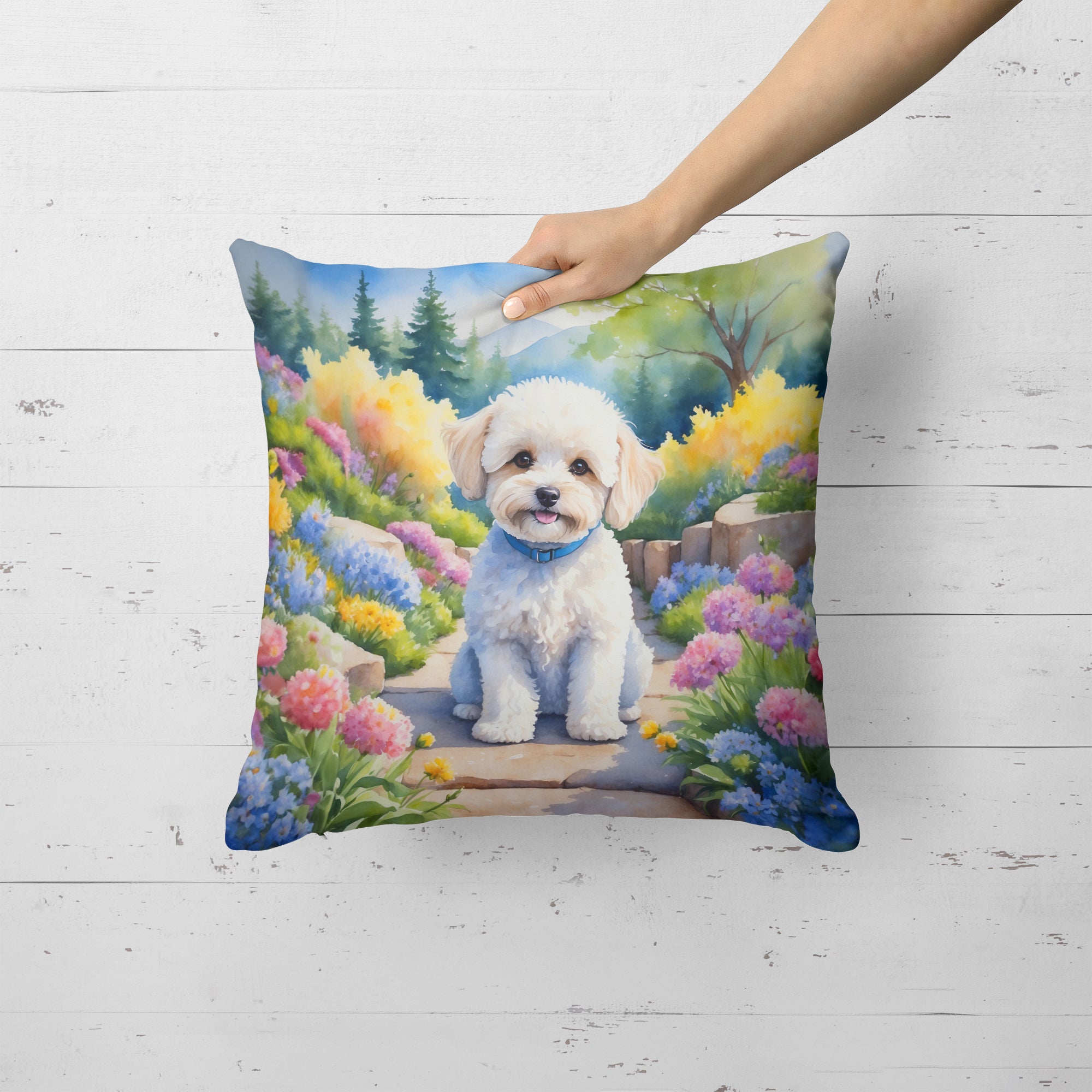 Maltipoo Spring Path Throw Pillow