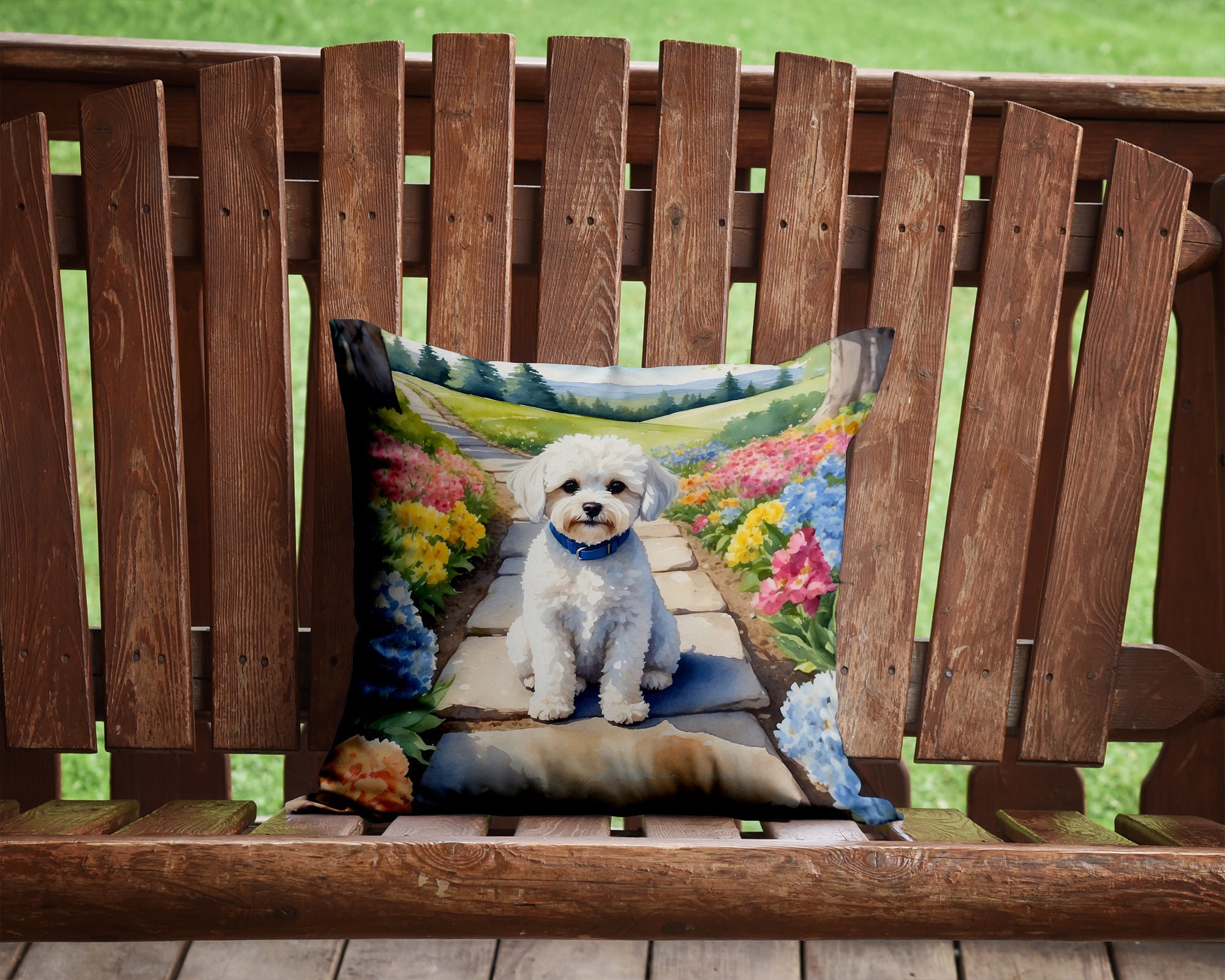 Buy this Maltipoo Spring Path Throw Pillow