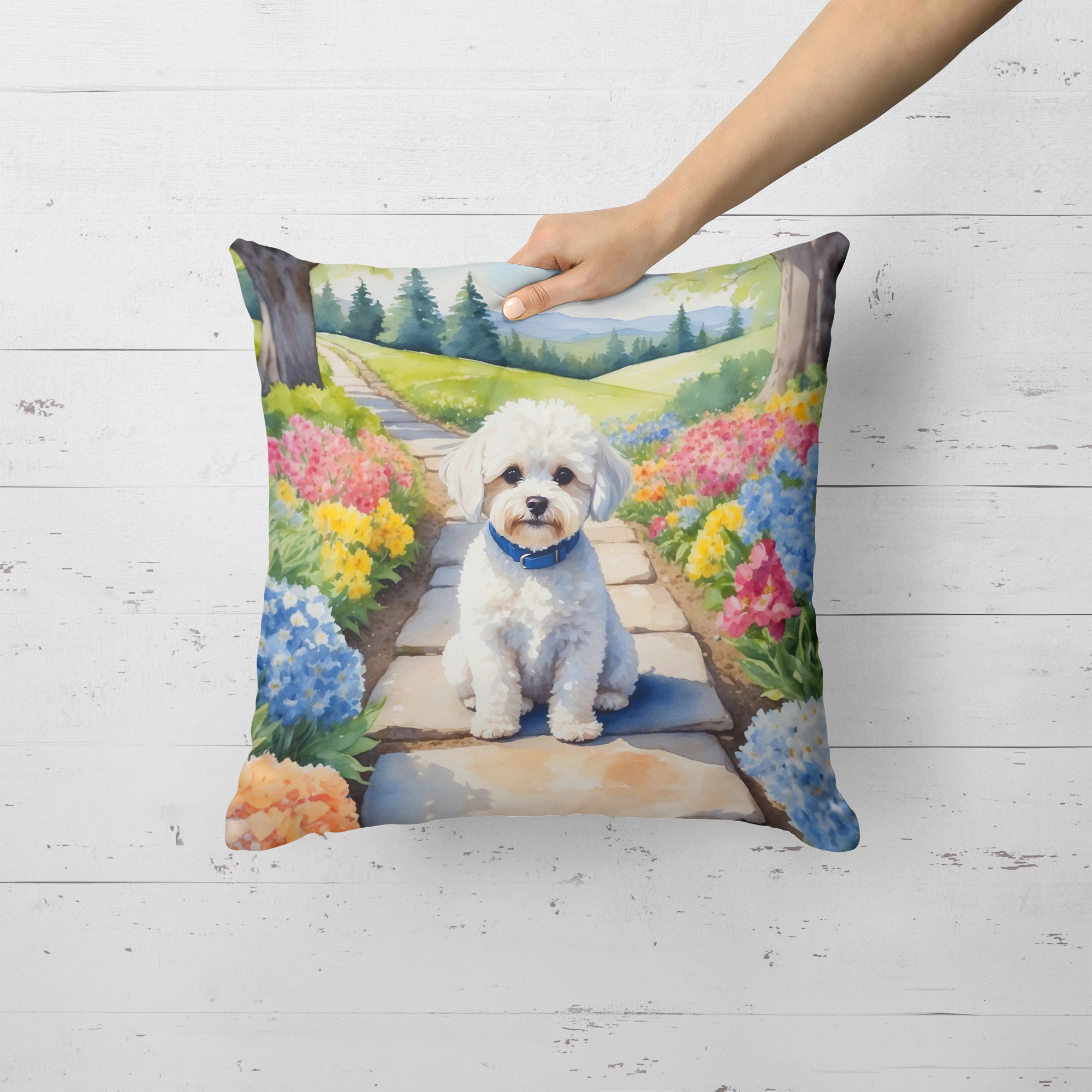 Buy this Maltipoo Spring Path Throw Pillow