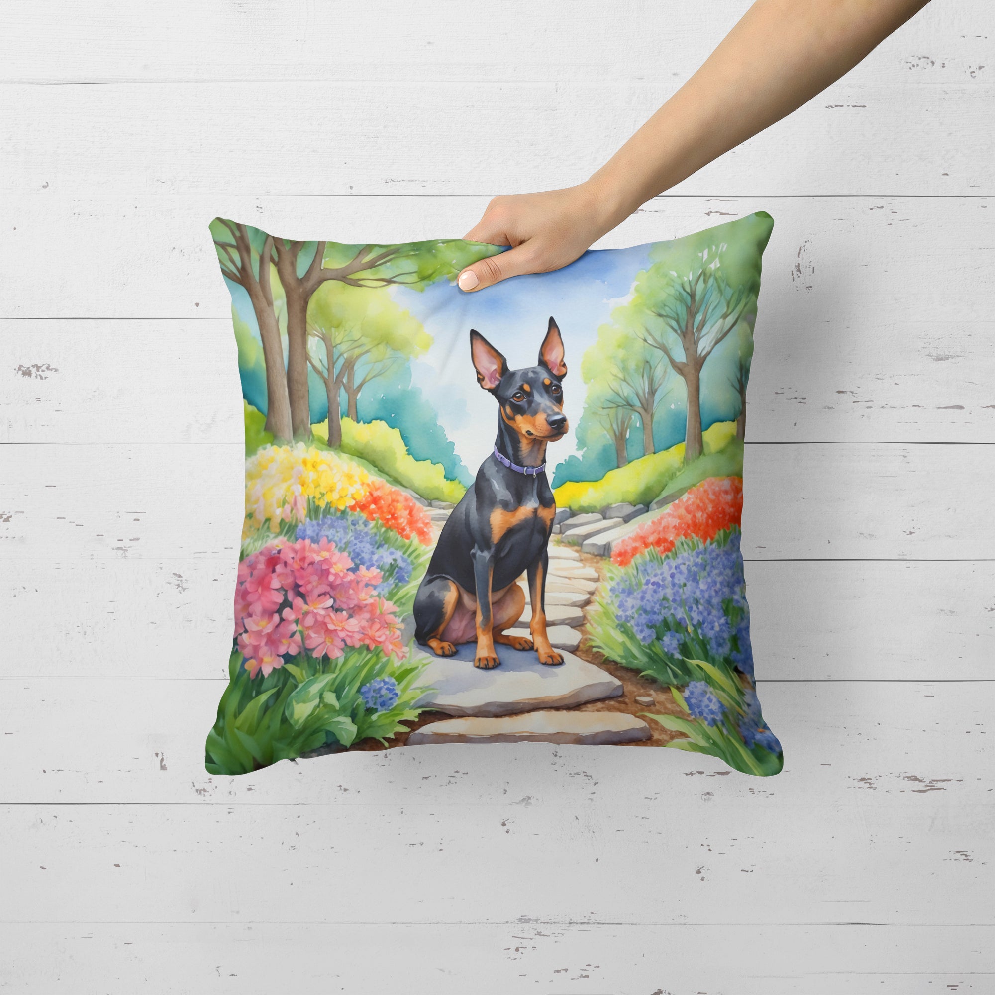 Manchester Terrier Spring Path Throw Pillow