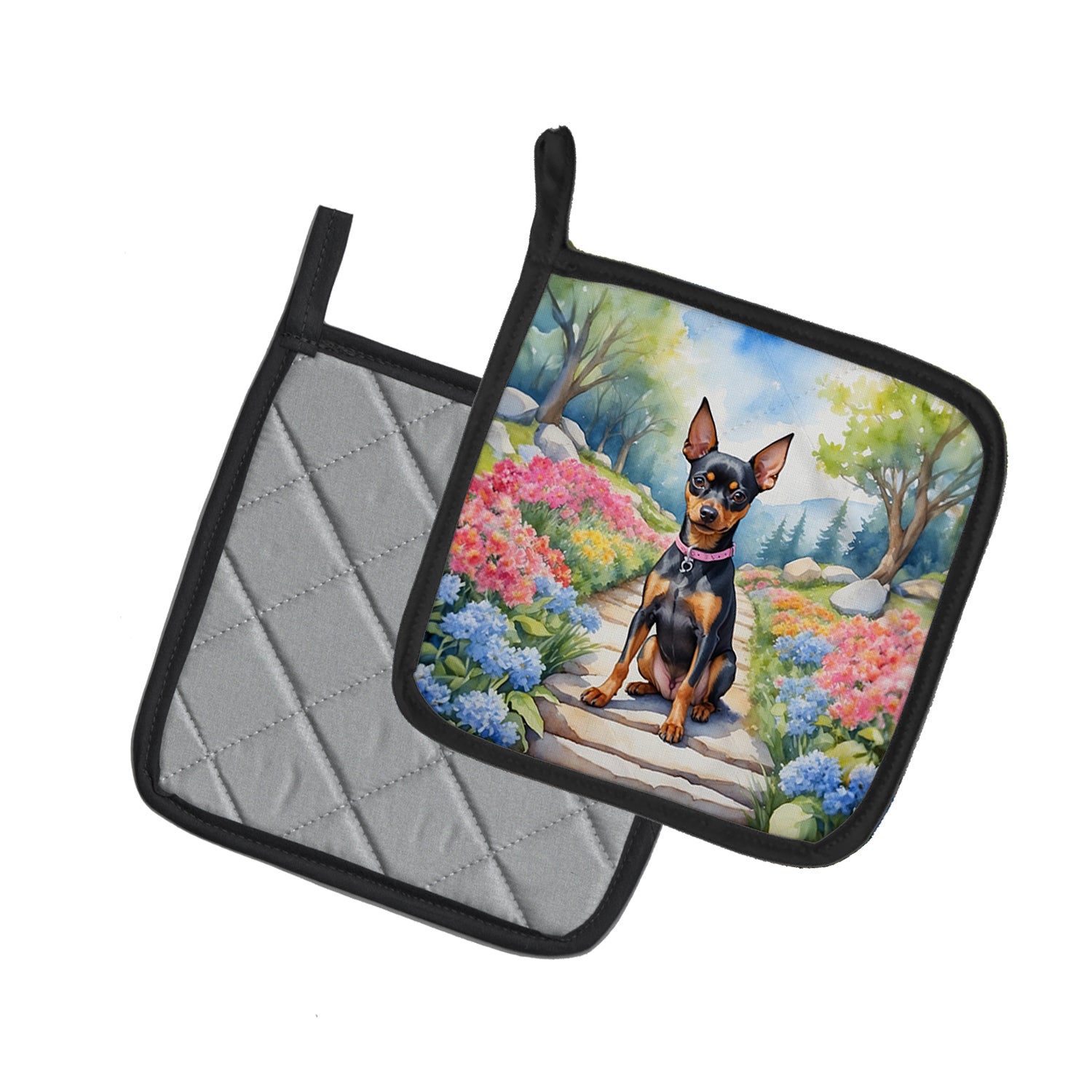 Buy this Miniature Pinscher Spring Path Pair of Pot Holders