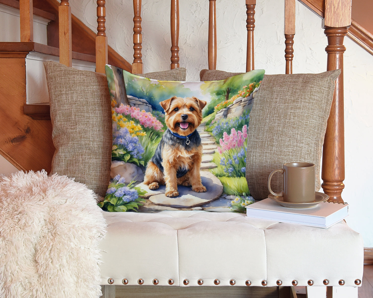 Norfolk Terrier Spring Path Throw Pillow