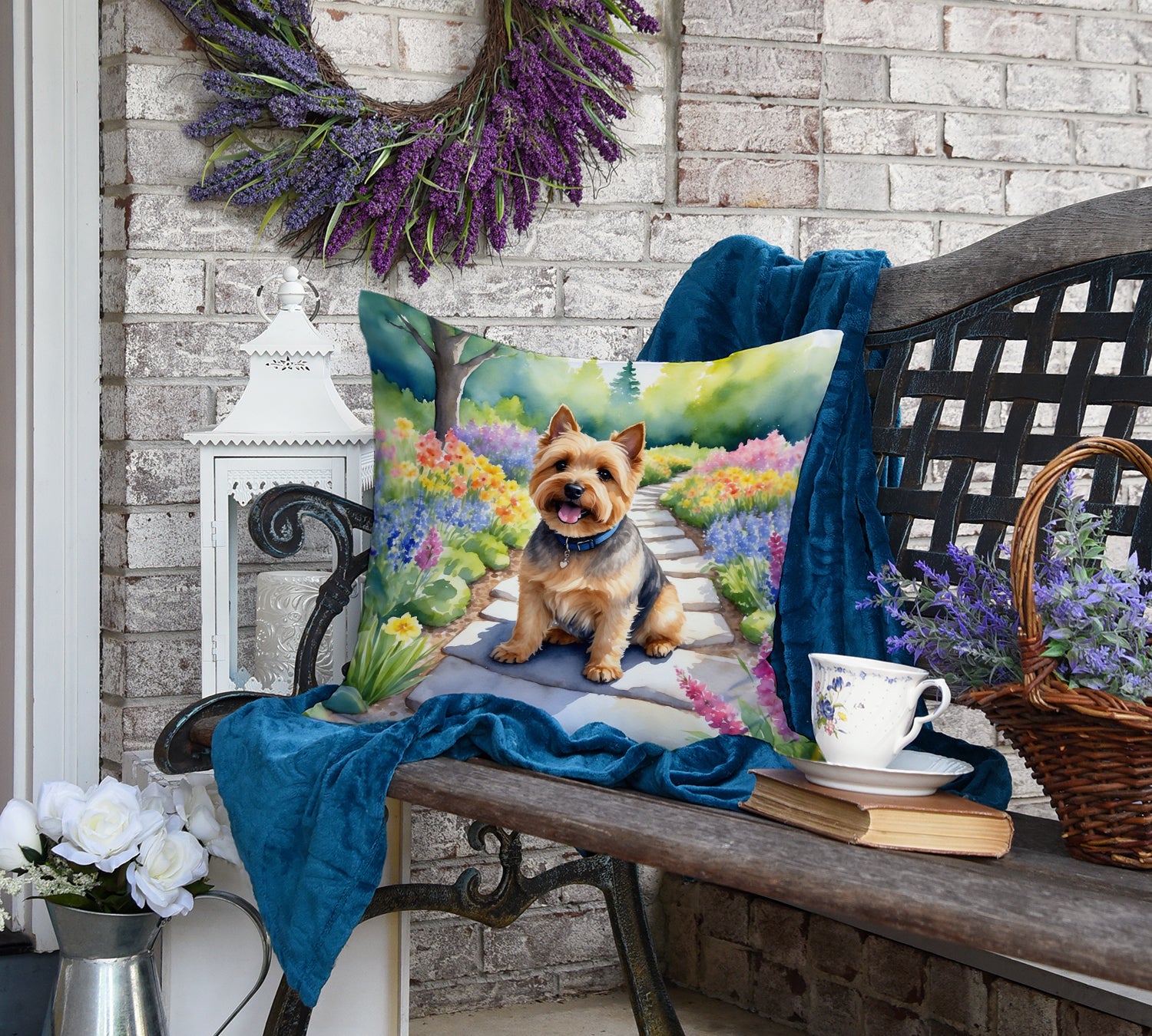 Norwich Terrier Spring Path Throw Pillow