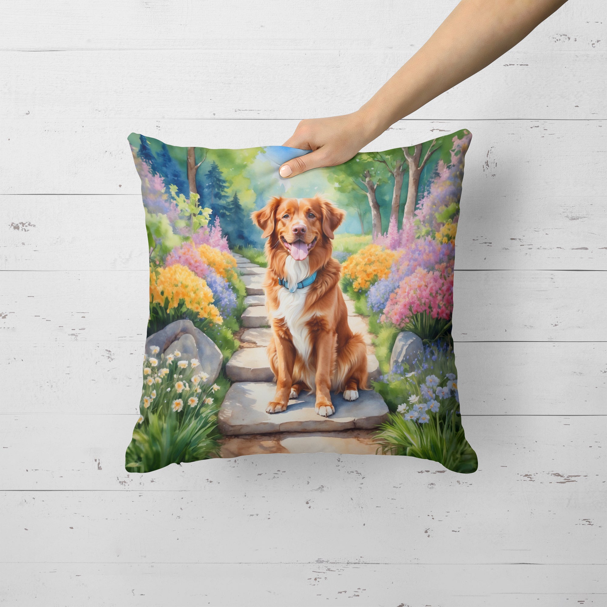 Buy this Nova Scotia Duck Tolling Retriever Spring Path Throw Pillow