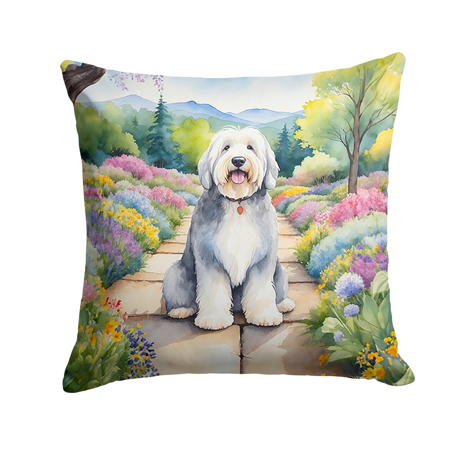 Buy this Old English Sheepdog Spring Path Throw Pillow