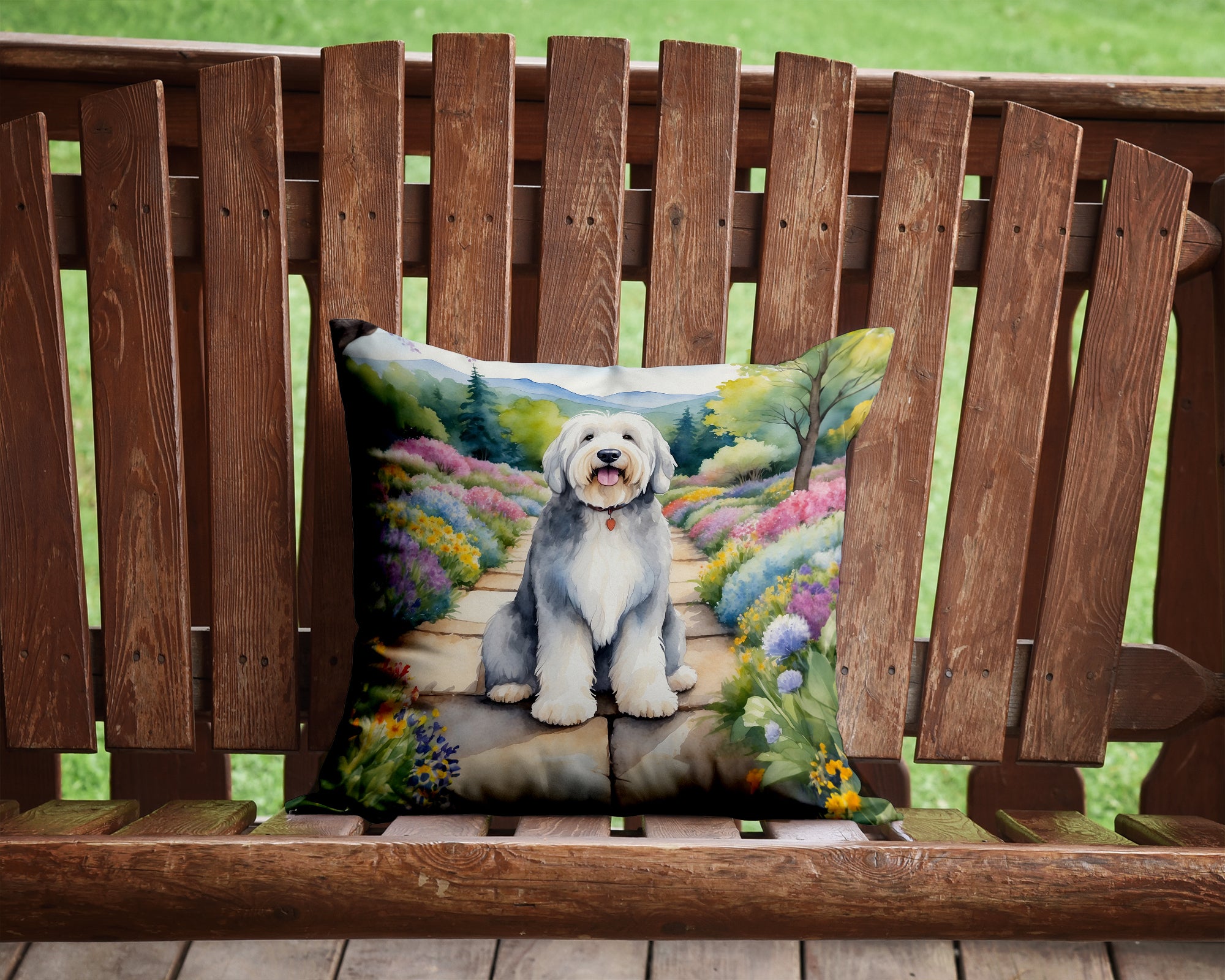 Buy this Old English Sheepdog Spring Path Throw Pillow