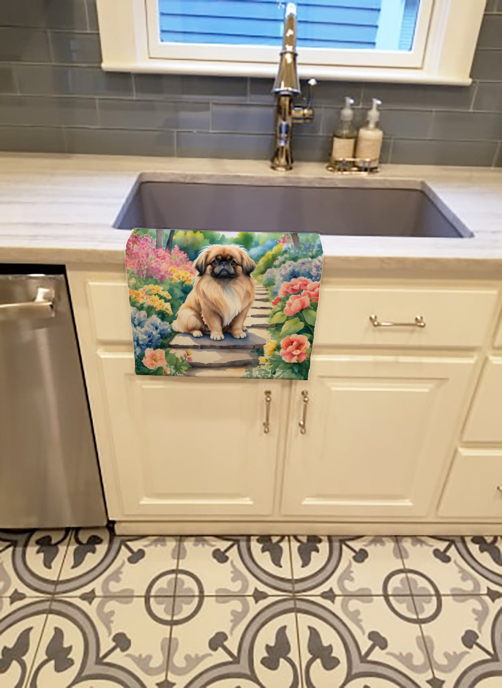 Pekingese Spring Path Kitchen Towel