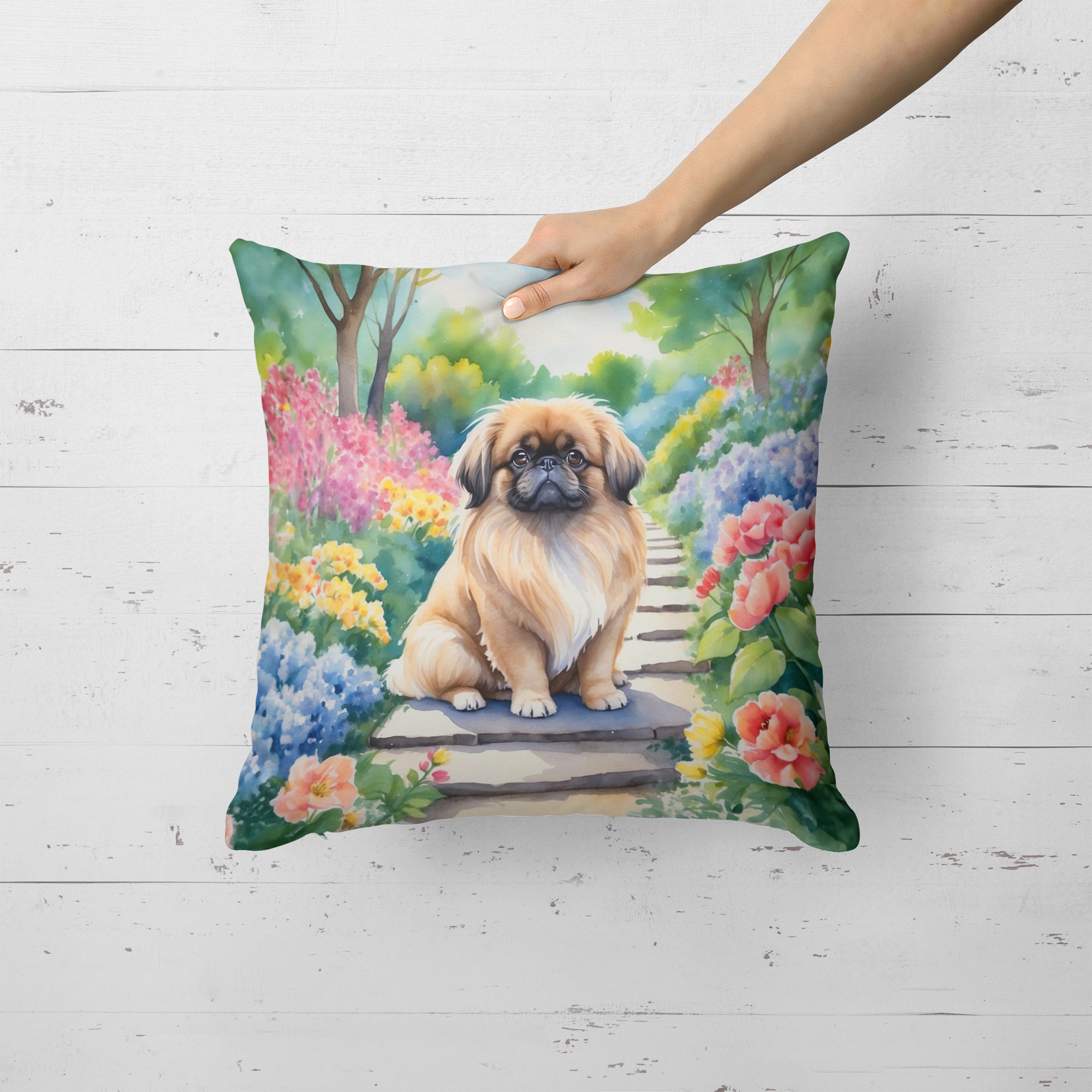 Pekingese Spring Path Throw Pillow