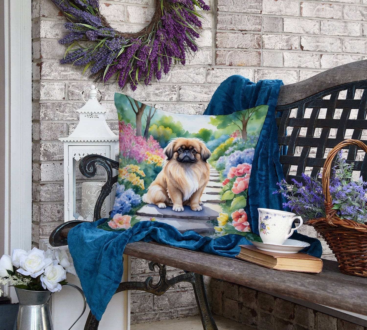 Pekingese Spring Path Throw Pillow