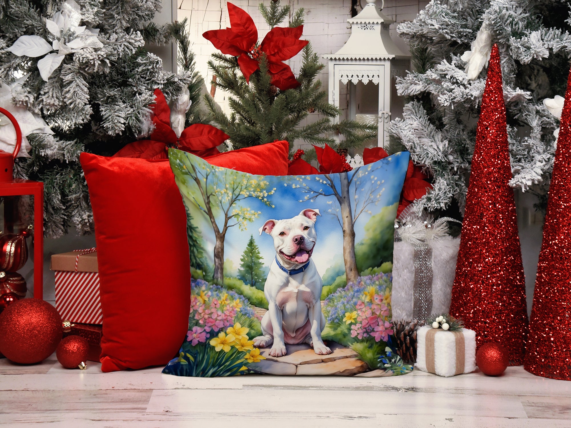 Pit Bull Terrier Spring Path Throw Pillow