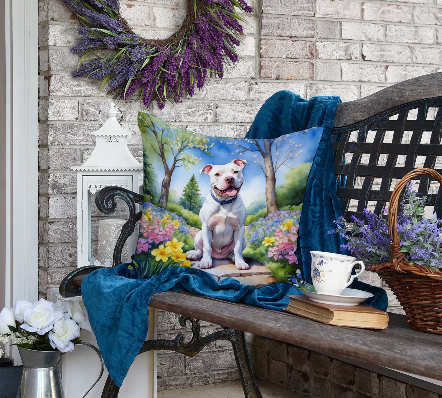 Pit Bull Terrier Spring Path Throw Pillow