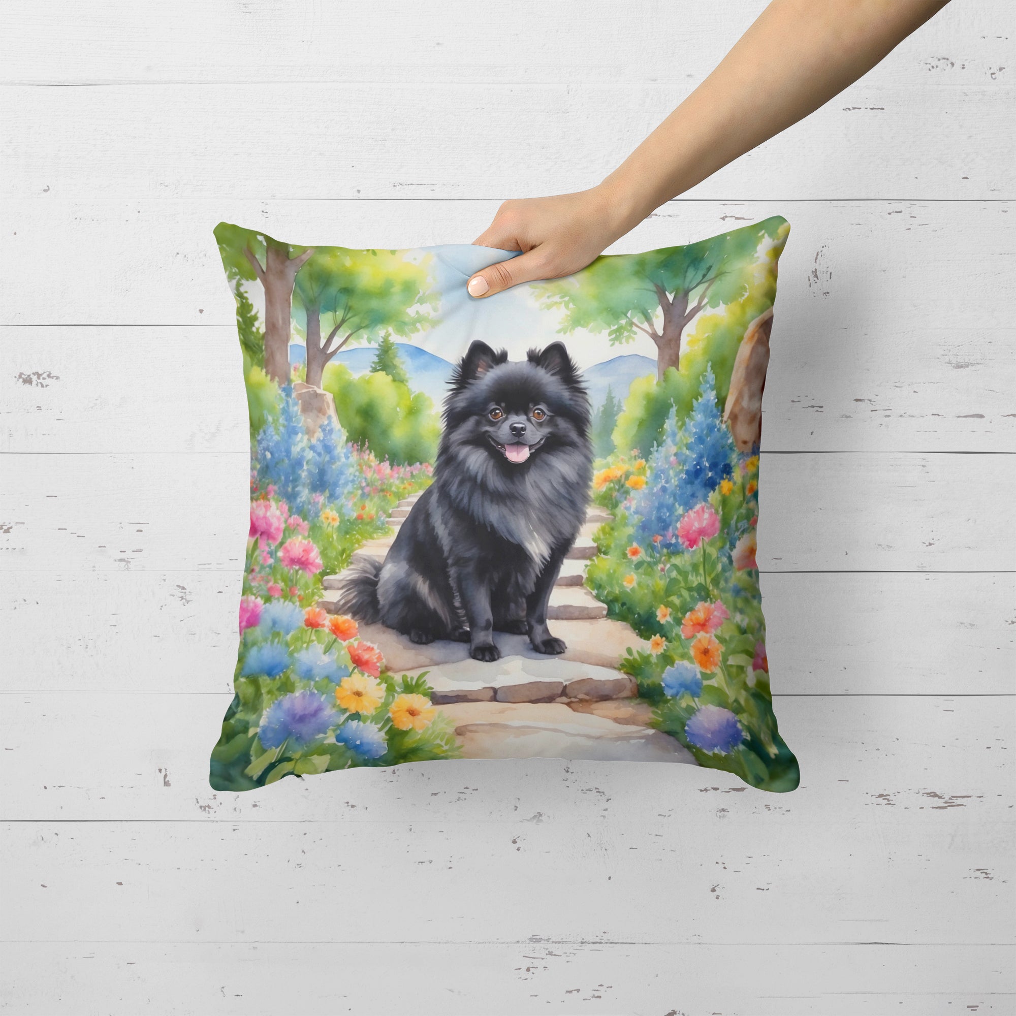 Buy this Pomeranian Spring Path Throw Pillow