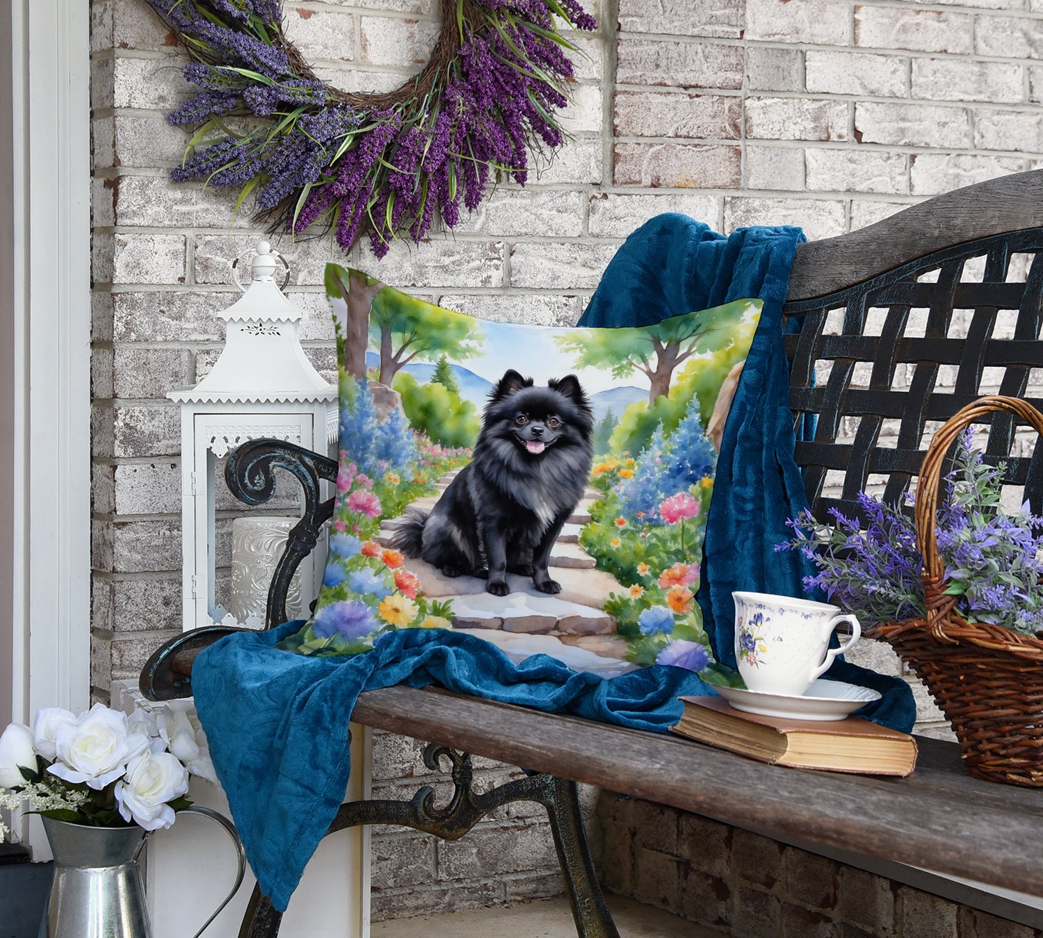 Pomeranian Spring Path Throw Pillow