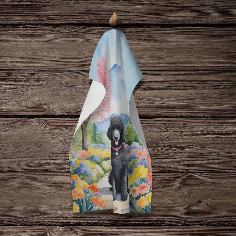 Black Poodle Spring Path Kitchen Towel