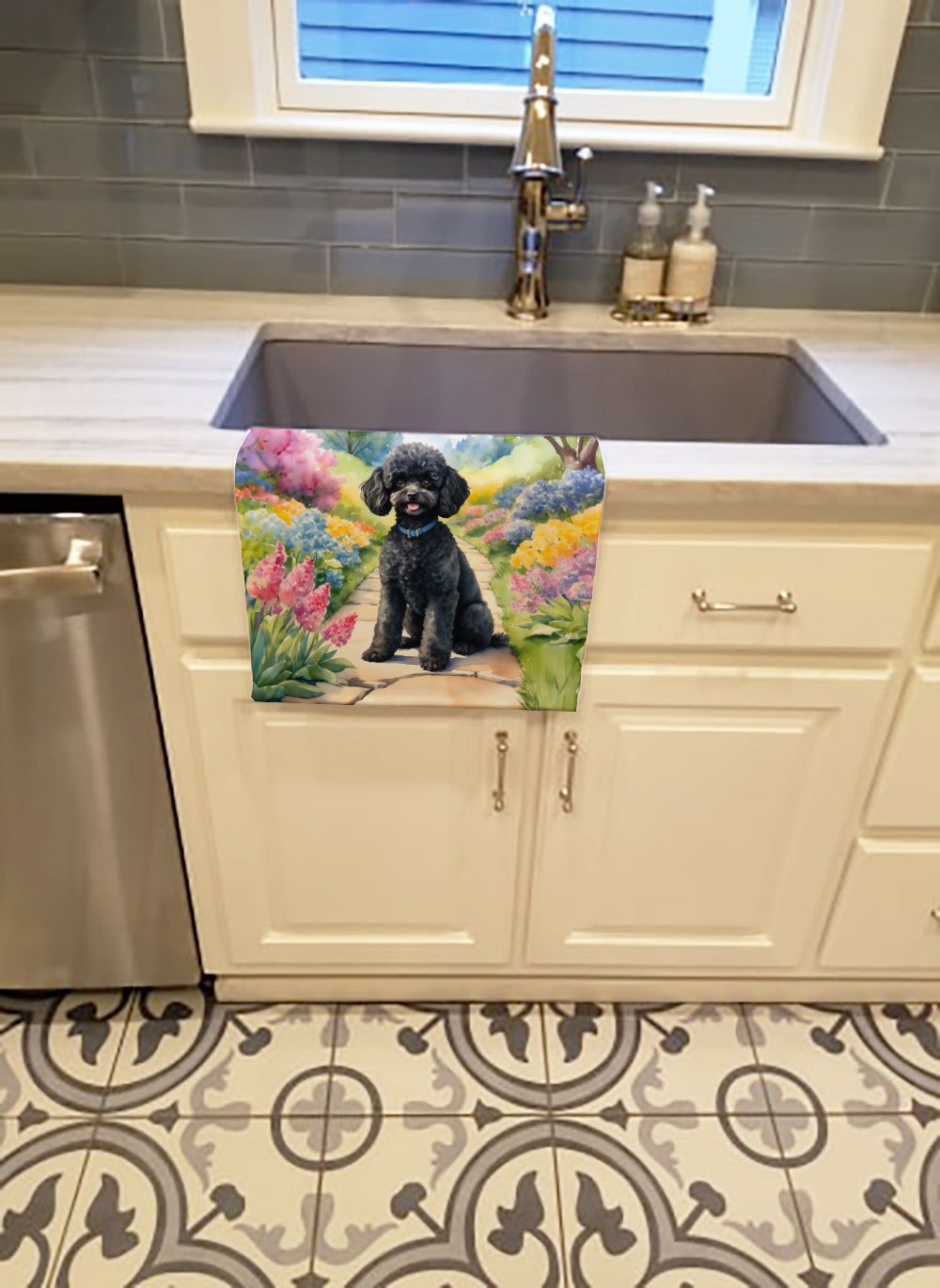 Buy this Black Poodle Spring Path Kitchen Towel