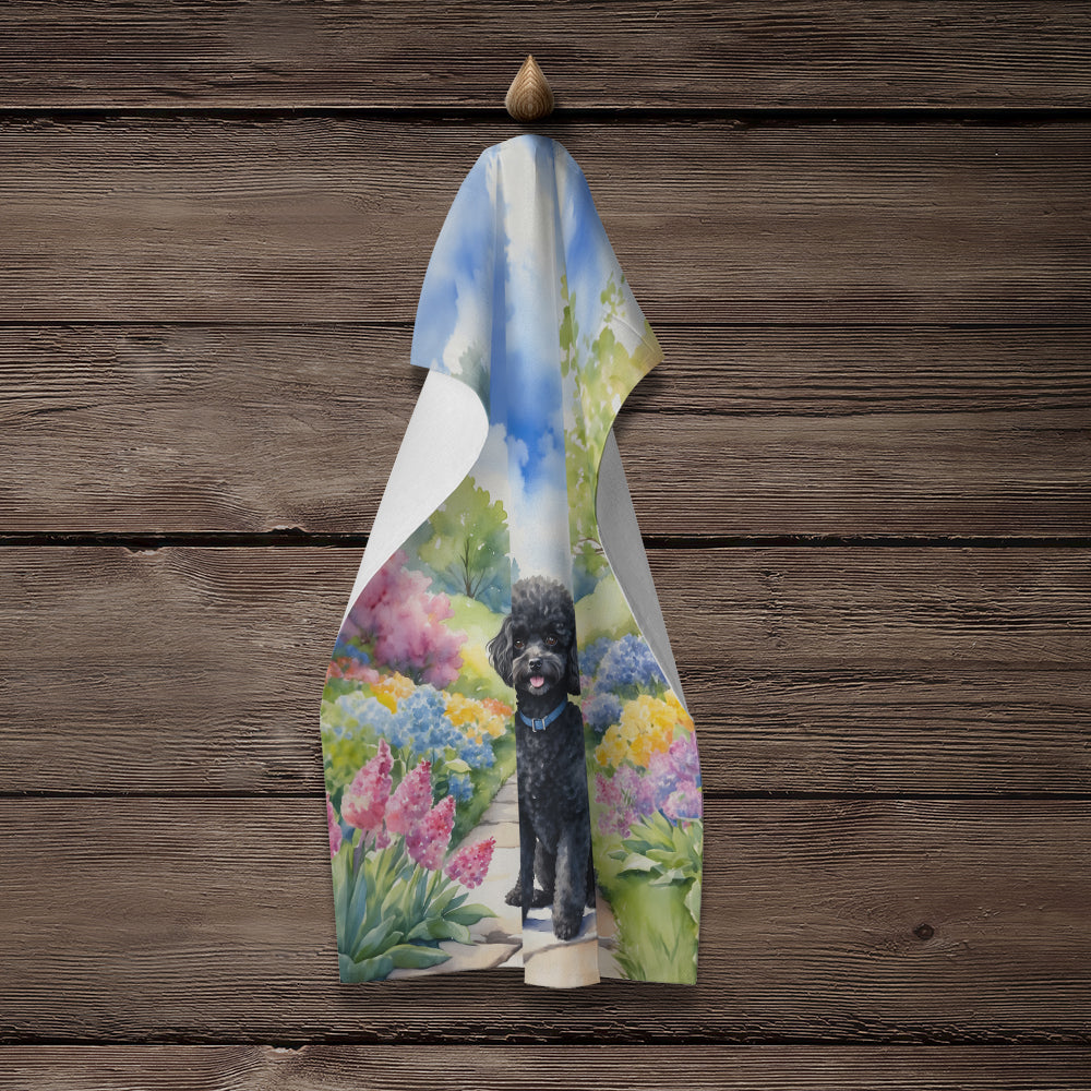 Black Poodle Spring Path Kitchen Towel